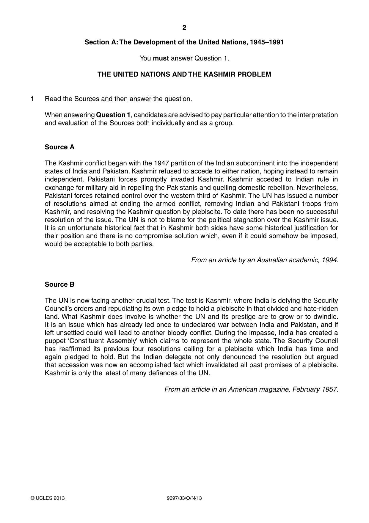 Cambridge A Level History (pre-2015) 9697 2013 Oct/Nov Paper 3 · Variant 3 question paper, page 2 of 4
