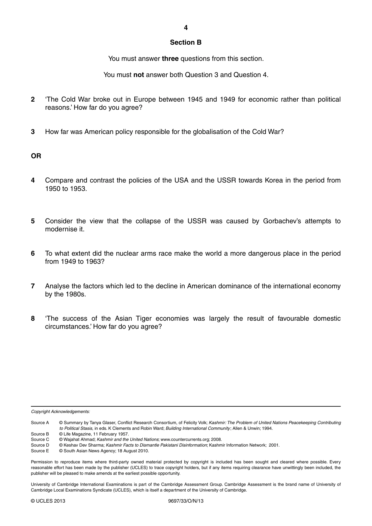 Cambridge A Level History (pre-2015) 9697 2013 Oct/Nov Paper 3 · Variant 3 question paper, page 4 of 4