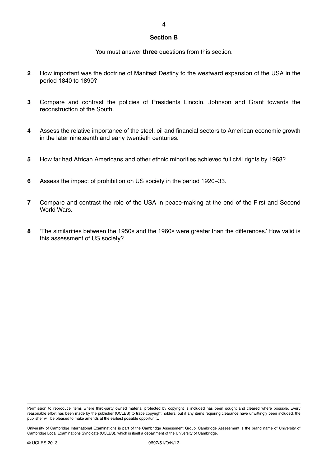 Cambridge A Level History (pre-2015) 9697 2013 Oct/Nov Paper 5 · Variant 1 question paper, page 4 of 4