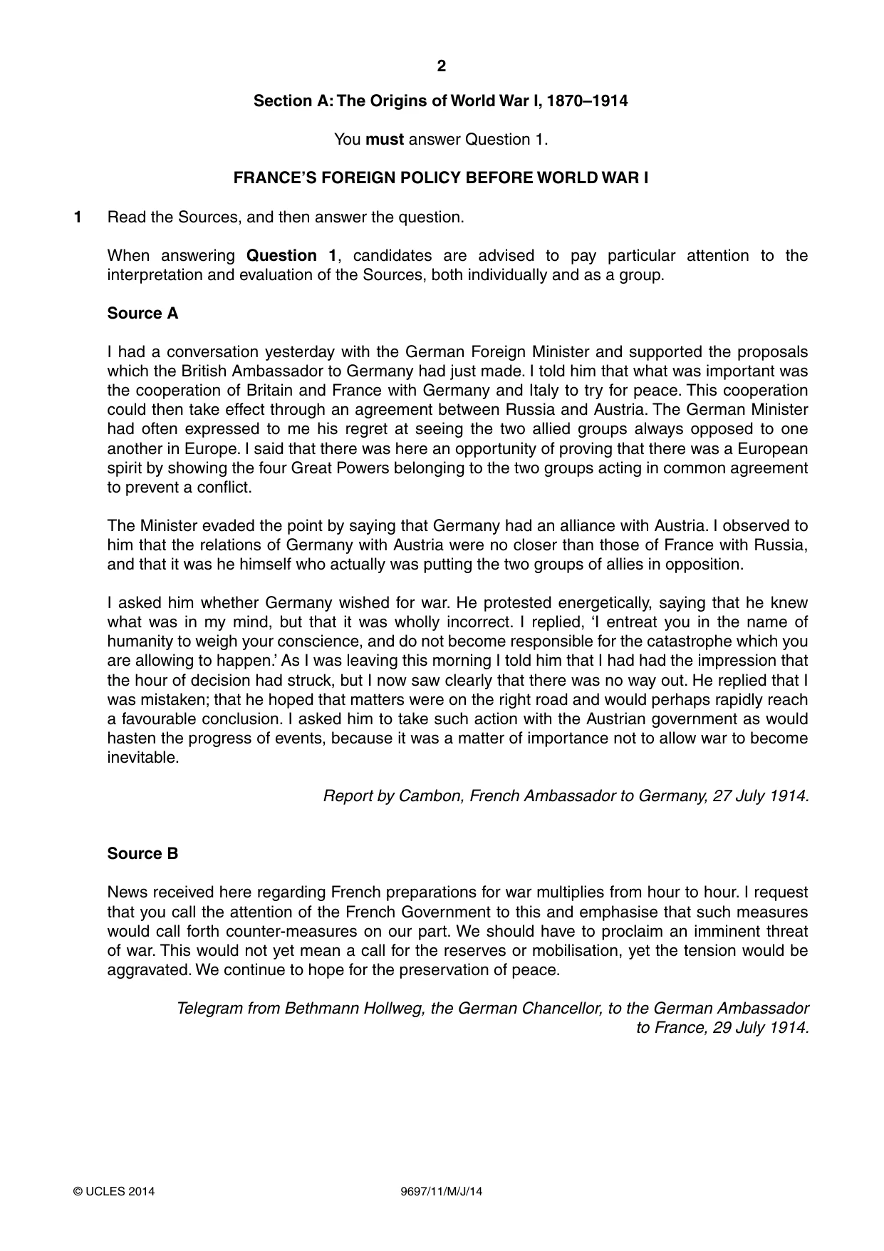 Cambridge A Level History (pre-2015) 9697 2014 May/June Paper 1 · Variant 1 question paper, page 2 of 4