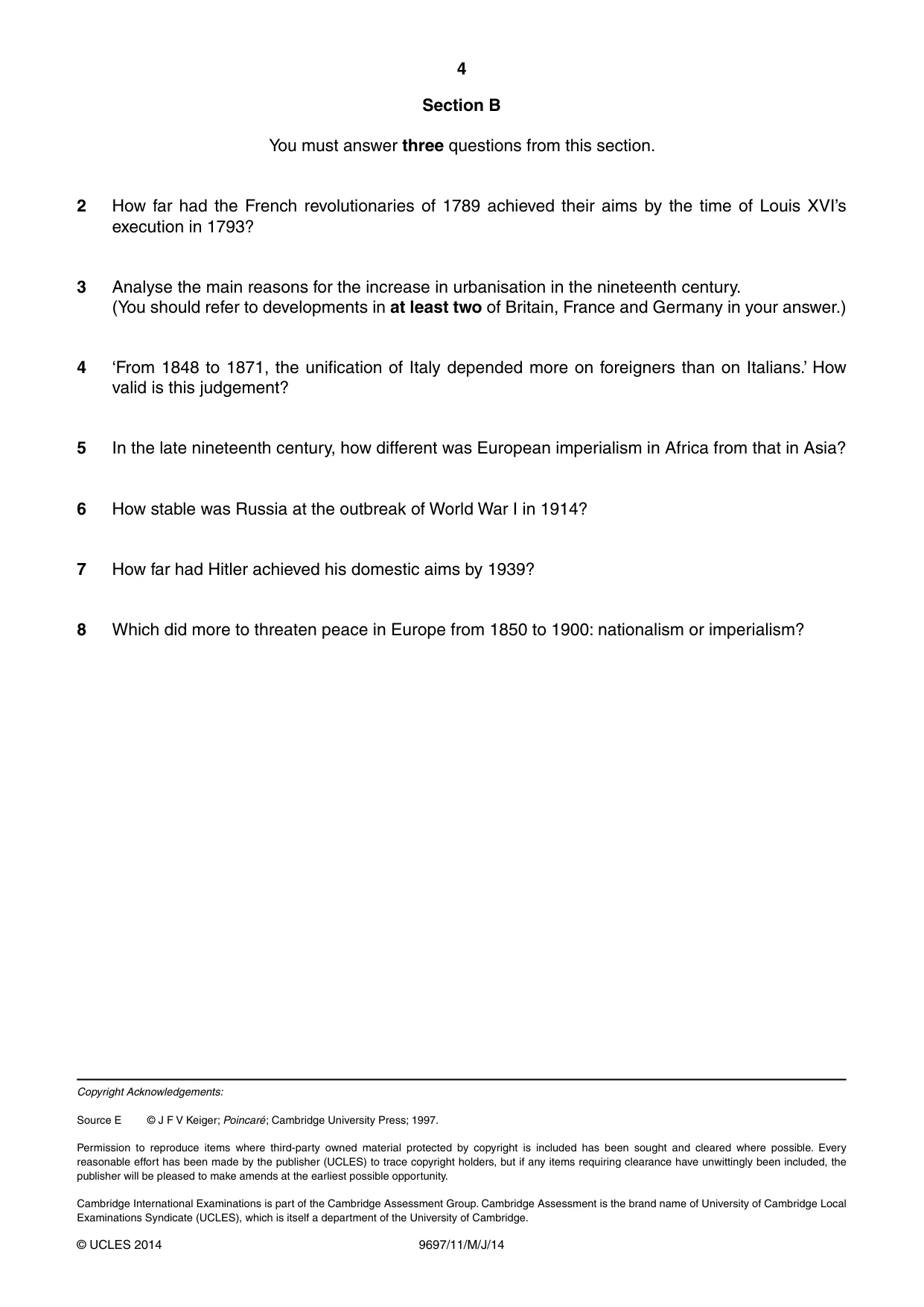 Cambridge A Level History (pre-2015) 9697 2014 May/June Paper 1 · Variant 1 question paper, page 4 of 4