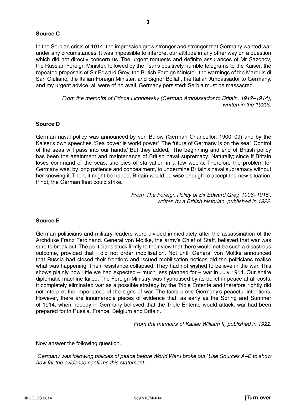 Cambridge A Level History (pre-2015) 9697 2014 May/June Paper 1 · Variant 3 question paper, page 3 of 4