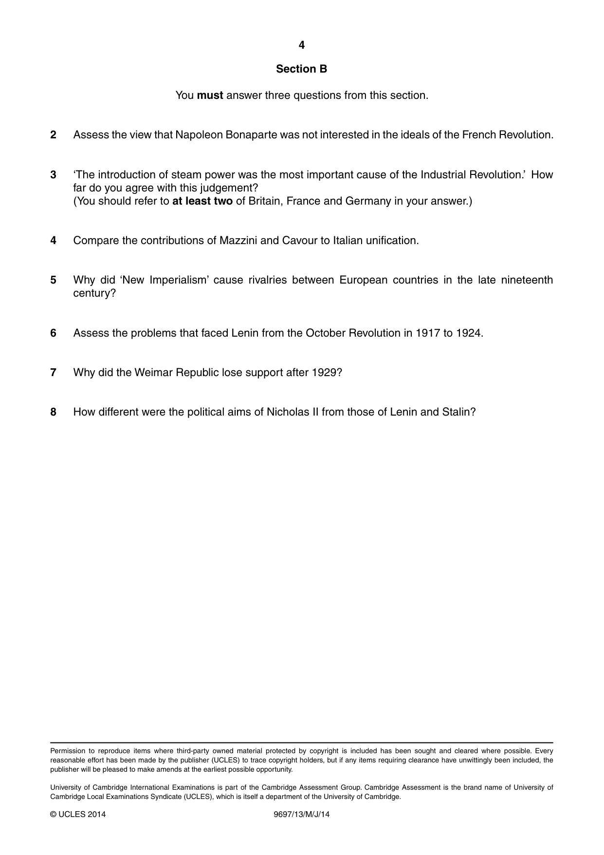 Cambridge A Level History (pre-2015) 9697 2014 May/June Paper 1 · Variant 3 question paper, page 4 of 4