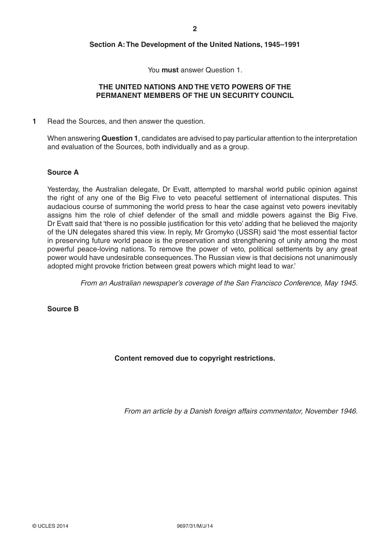 Cambridge A Level History (pre-2015) 9697 2014 May/June Paper 3 · Variant 1 question paper, page 2 of 4