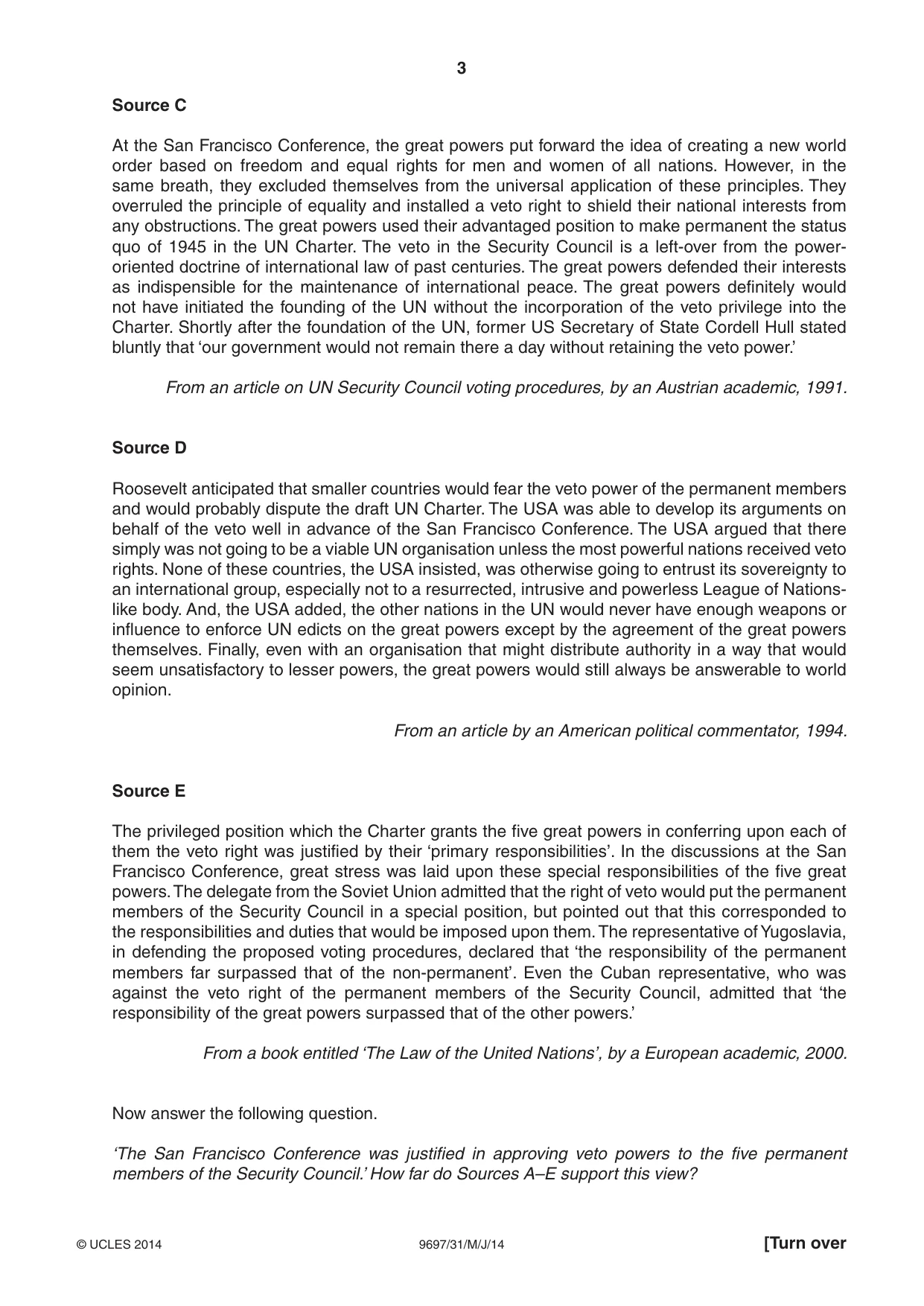 Cambridge A Level History (pre-2015) 9697 2014 May/June Paper 3 · Variant 1 question paper, page 3 of 4