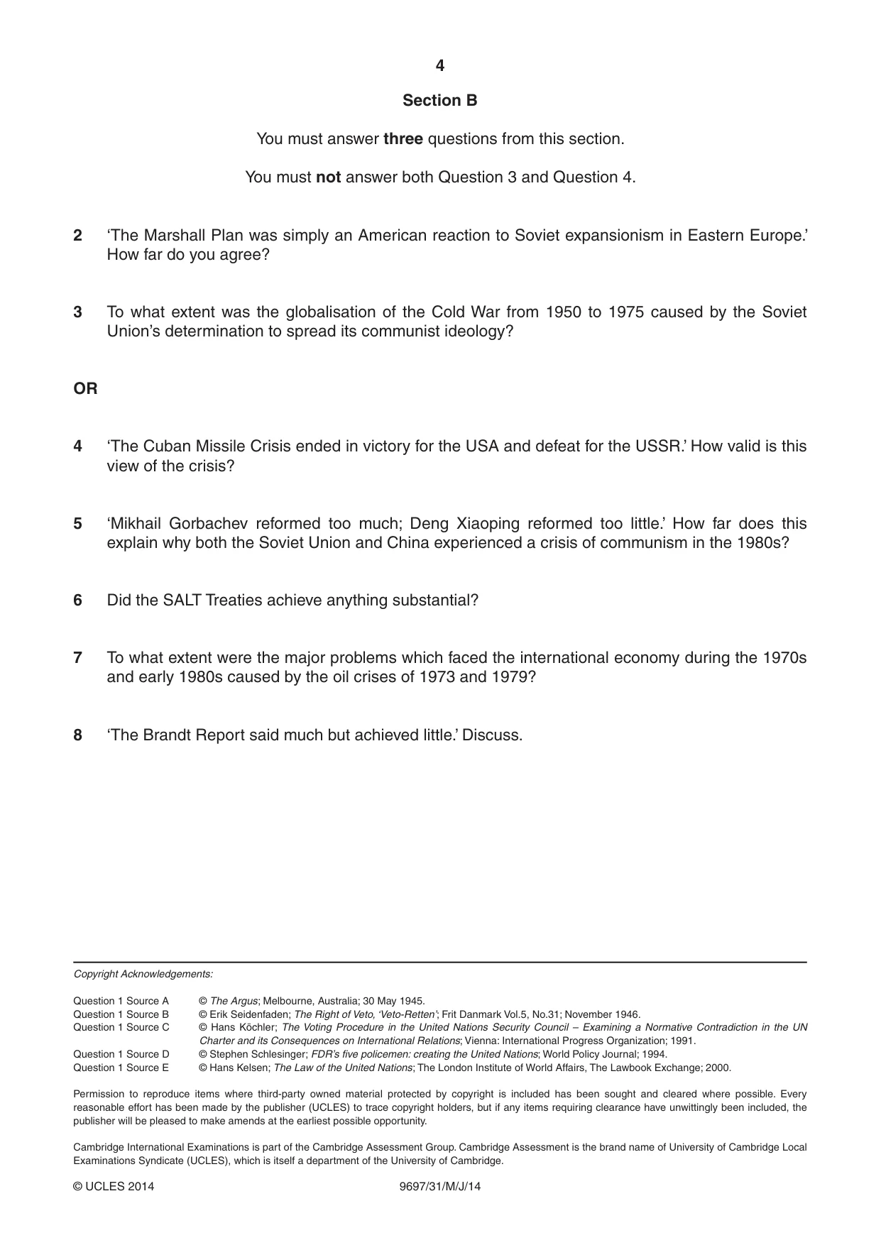 Cambridge A Level History (pre-2015) 9697 2014 May/June Paper 3 · Variant 1 question paper, page 4 of 4