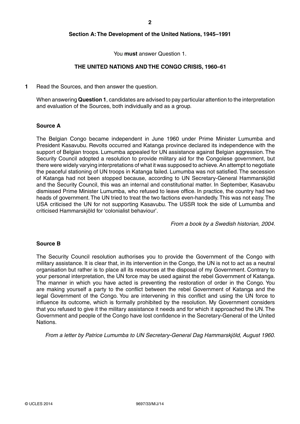 Cambridge A Level History (pre-2015) 9697 2014 May/June Paper 3 · Variant 3 question paper, page 2 of 4