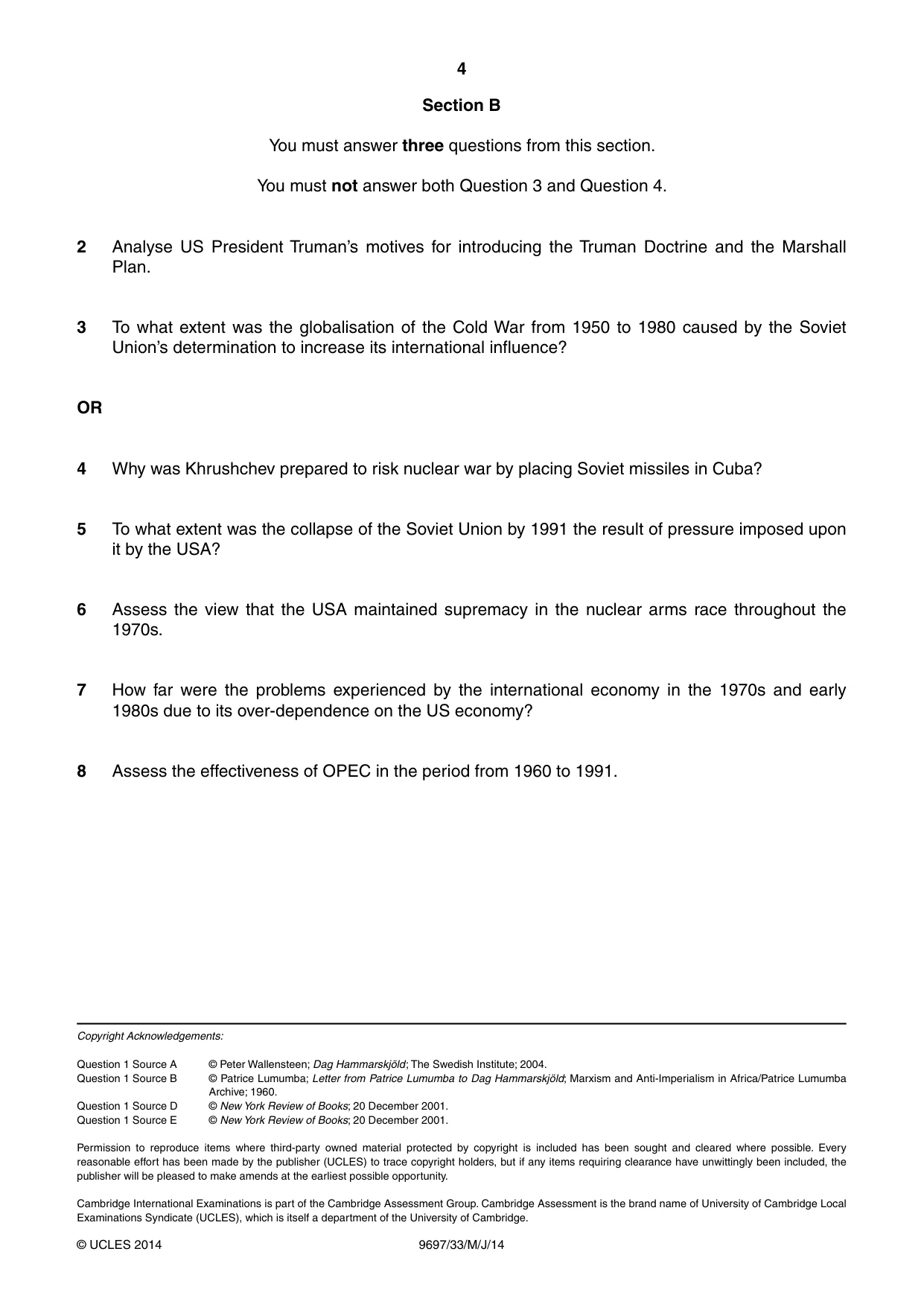Cambridge A Level History (pre-2015) 9697 2014 May/June Paper 3 · Variant 3 question paper, page 4 of 4