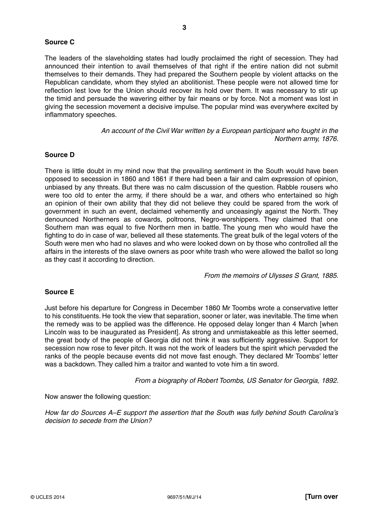 Cambridge A Level History (pre-2015) 9697 2014 May/June Paper 5 · Variant 1 question paper, page 3 of 4
