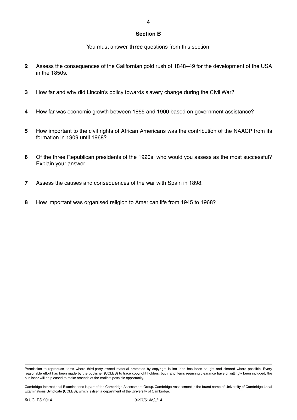Cambridge A Level History (pre-2015) 9697 2014 May/June Paper 5 · Variant 1 question paper, page 4 of 4