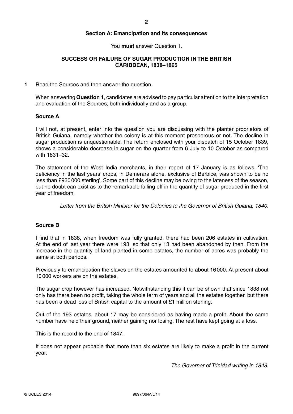 Cambridge A Level History (pre-2015) 9697 2014 May/June Paper 6 · Variant 1 question paper, page 2 of 4