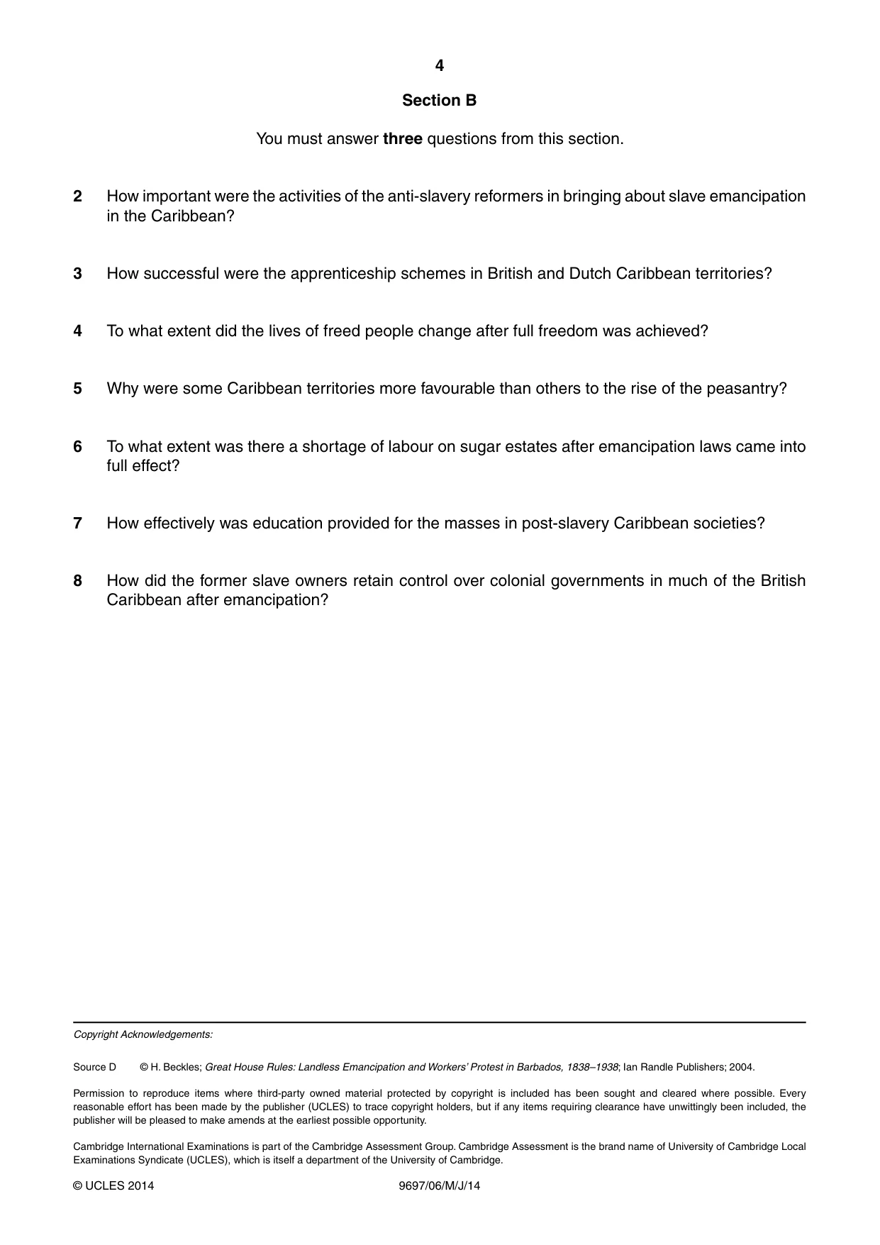 Cambridge A Level History (pre-2015) 9697 2014 May/June Paper 6 · Variant 1 question paper, page 4 of 4
