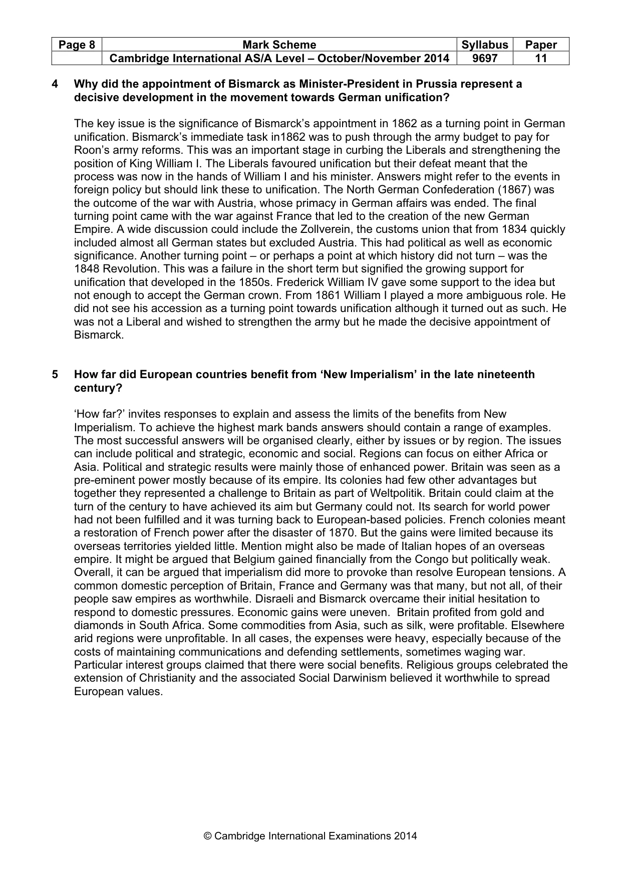 Mark scheme, page 8 of 10