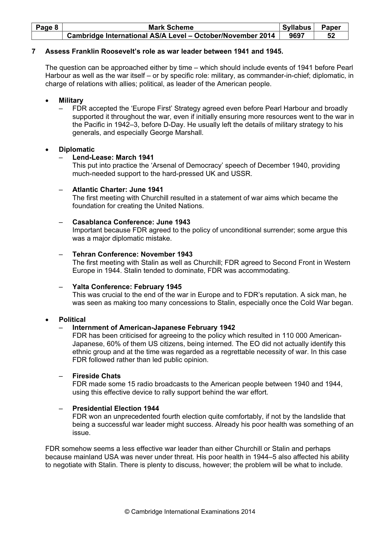 Mark scheme, page 8 of 9