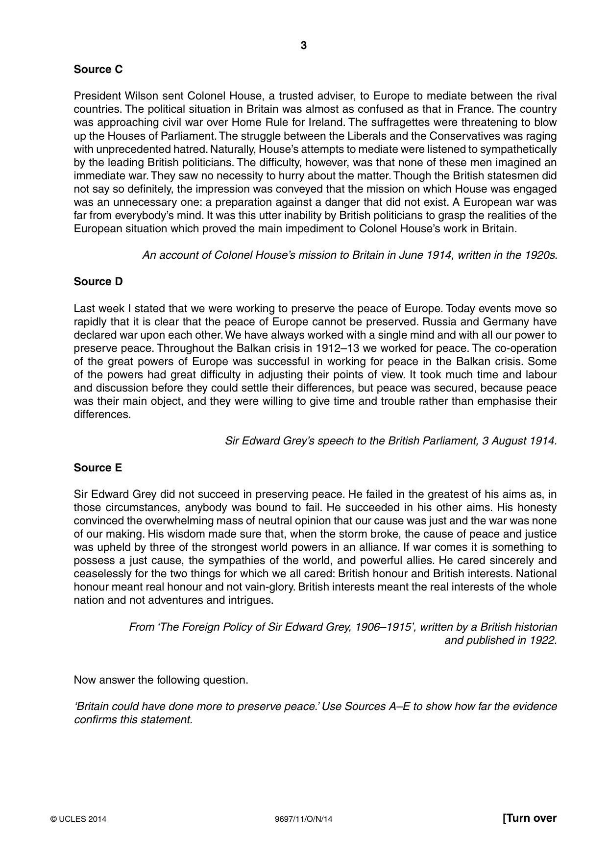 Cambridge A Level History (pre-2015) 9697 2014 Oct/Nov Paper 1 · Variant 1 question paper, page 3 of 4