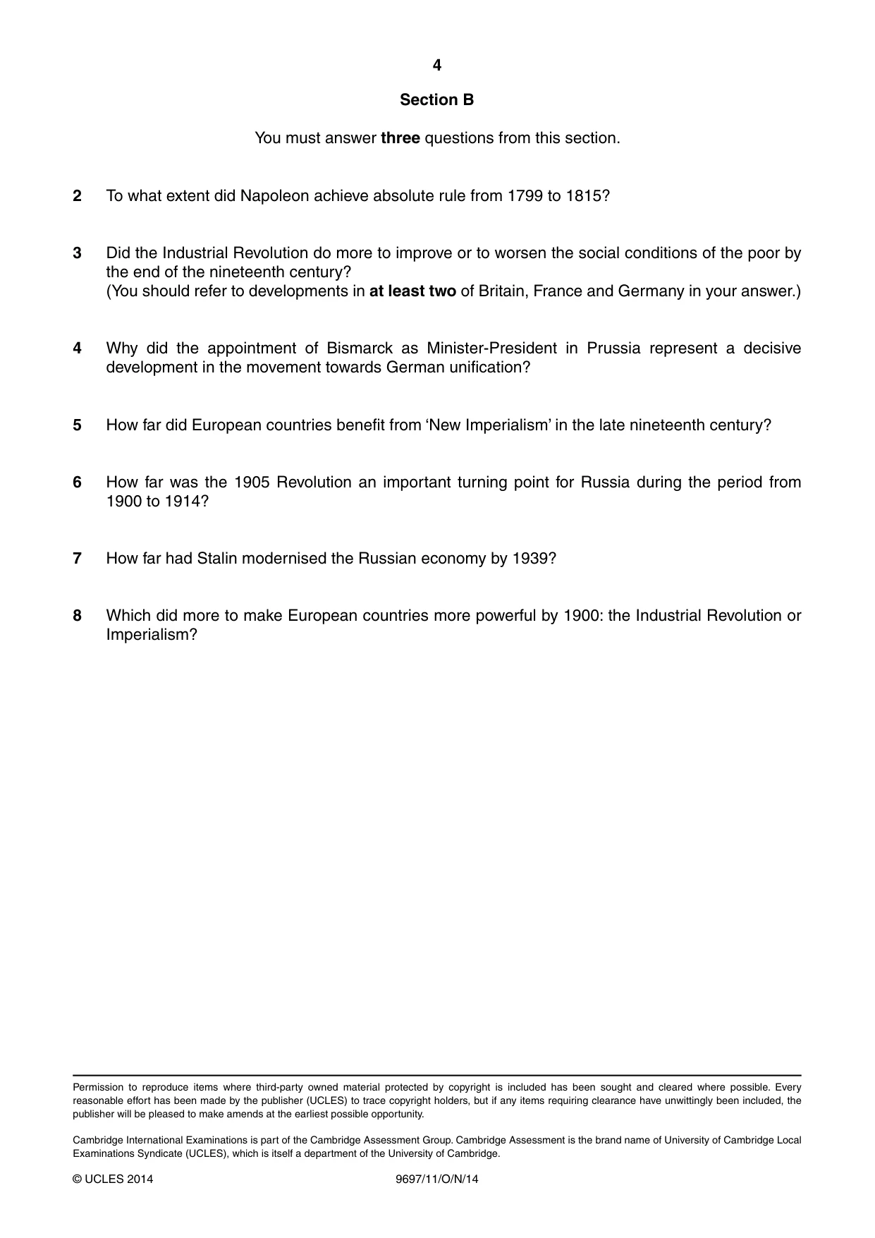 Cambridge A Level History (pre-2015) 9697 2014 Oct/Nov Paper 1 · Variant 1 question paper, page 4 of 4