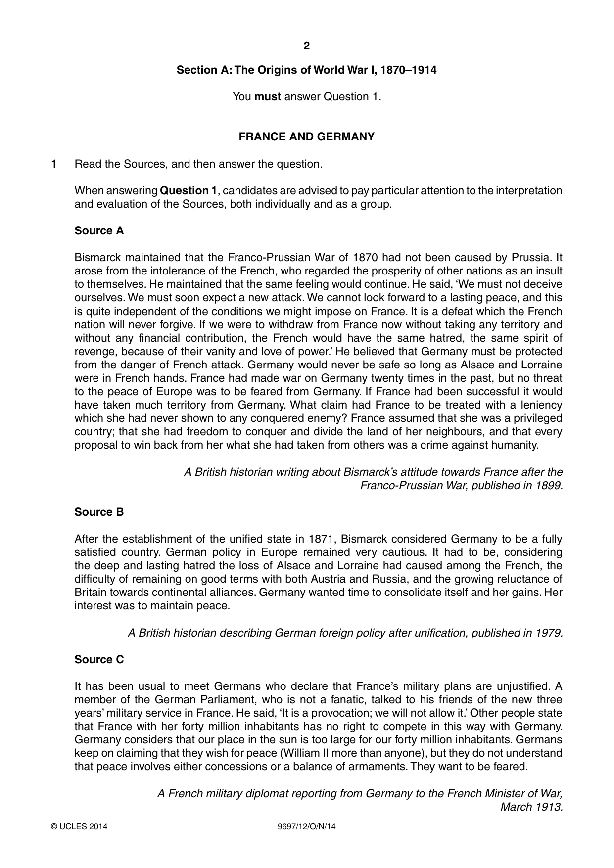 Cambridge A Level History (pre-2015) 9697 2014 Oct/Nov Paper 1 · Variant 2 question paper, page 2 of 4