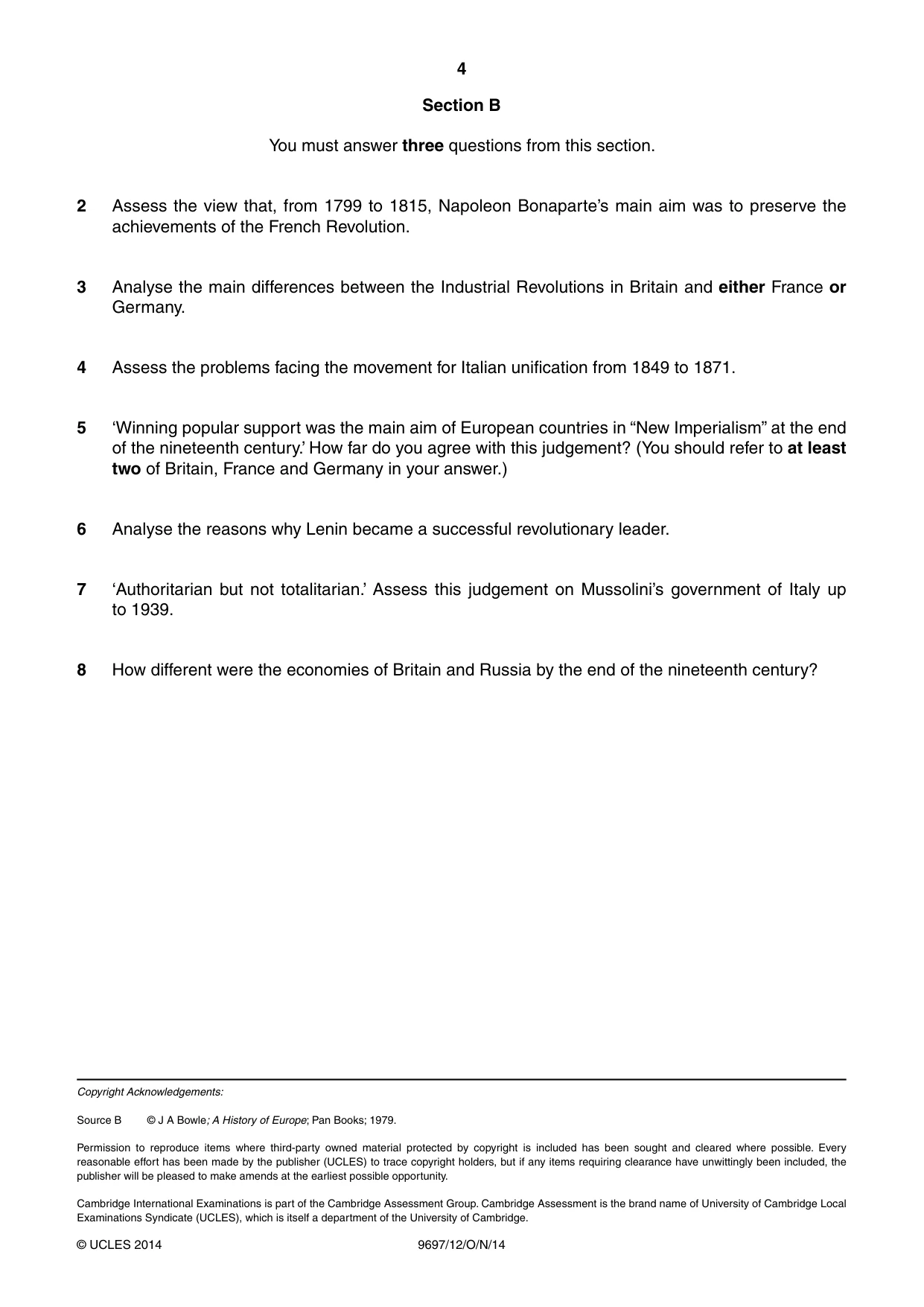 Cambridge A Level History (pre-2015) 9697 2014 Oct/Nov Paper 1 · Variant 2 question paper, page 4 of 4