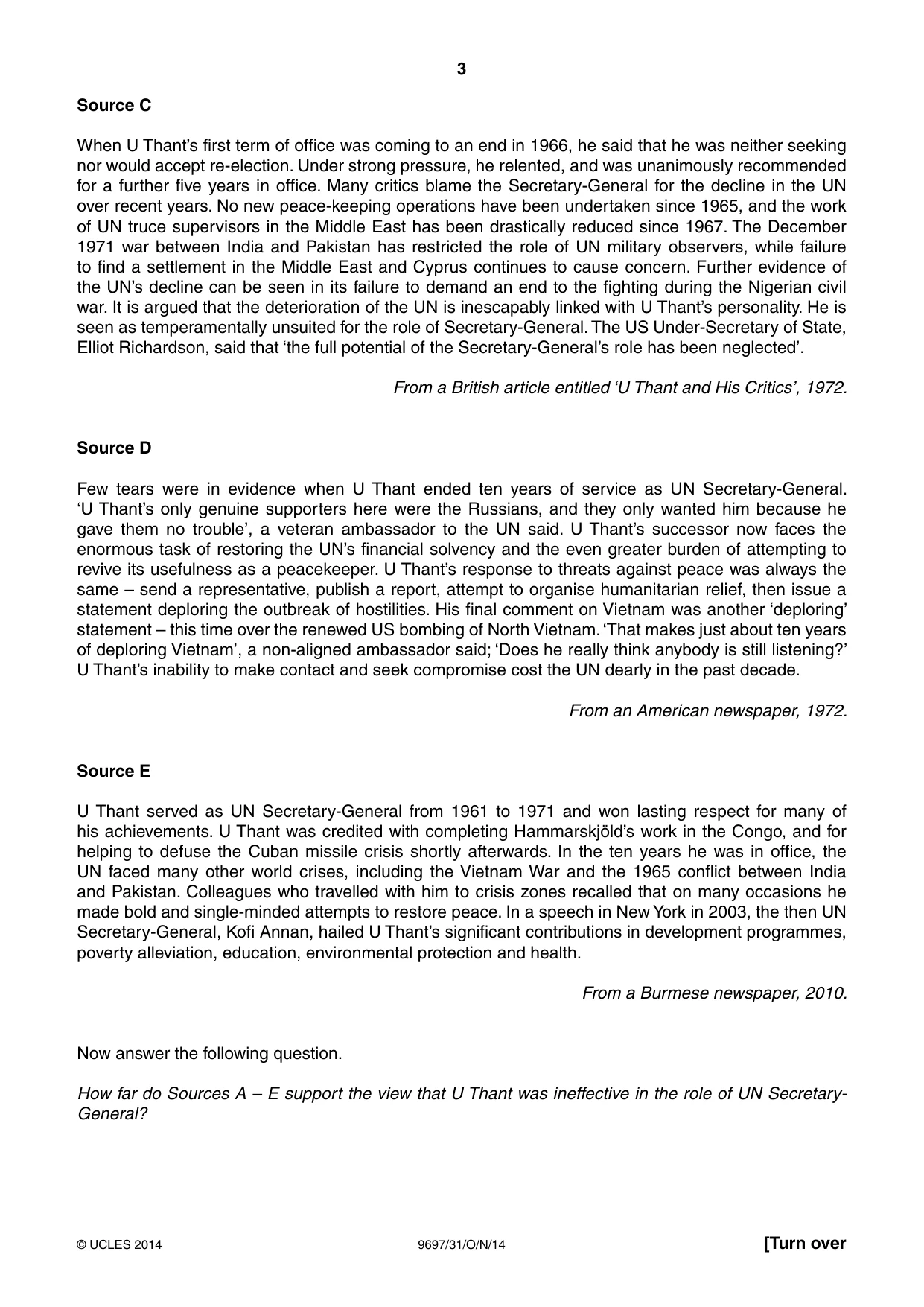 Cambridge A Level History (pre-2015) 9697 2014 Oct/Nov Paper 3 · Variant 1 question paper, page 3 of 4