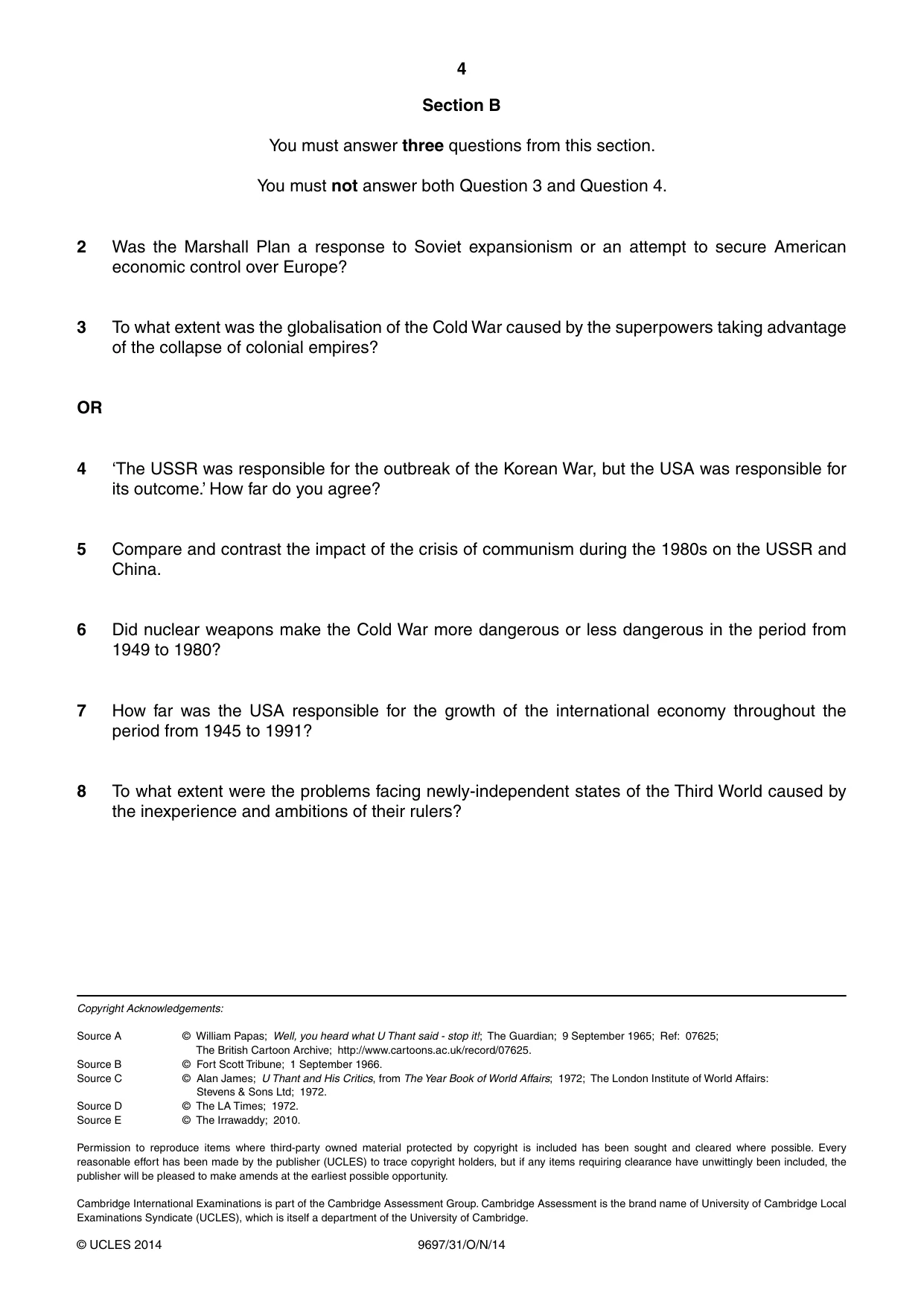 Cambridge A Level History (pre-2015) 9697 2014 Oct/Nov Paper 3 · Variant 1 question paper, page 4 of 4