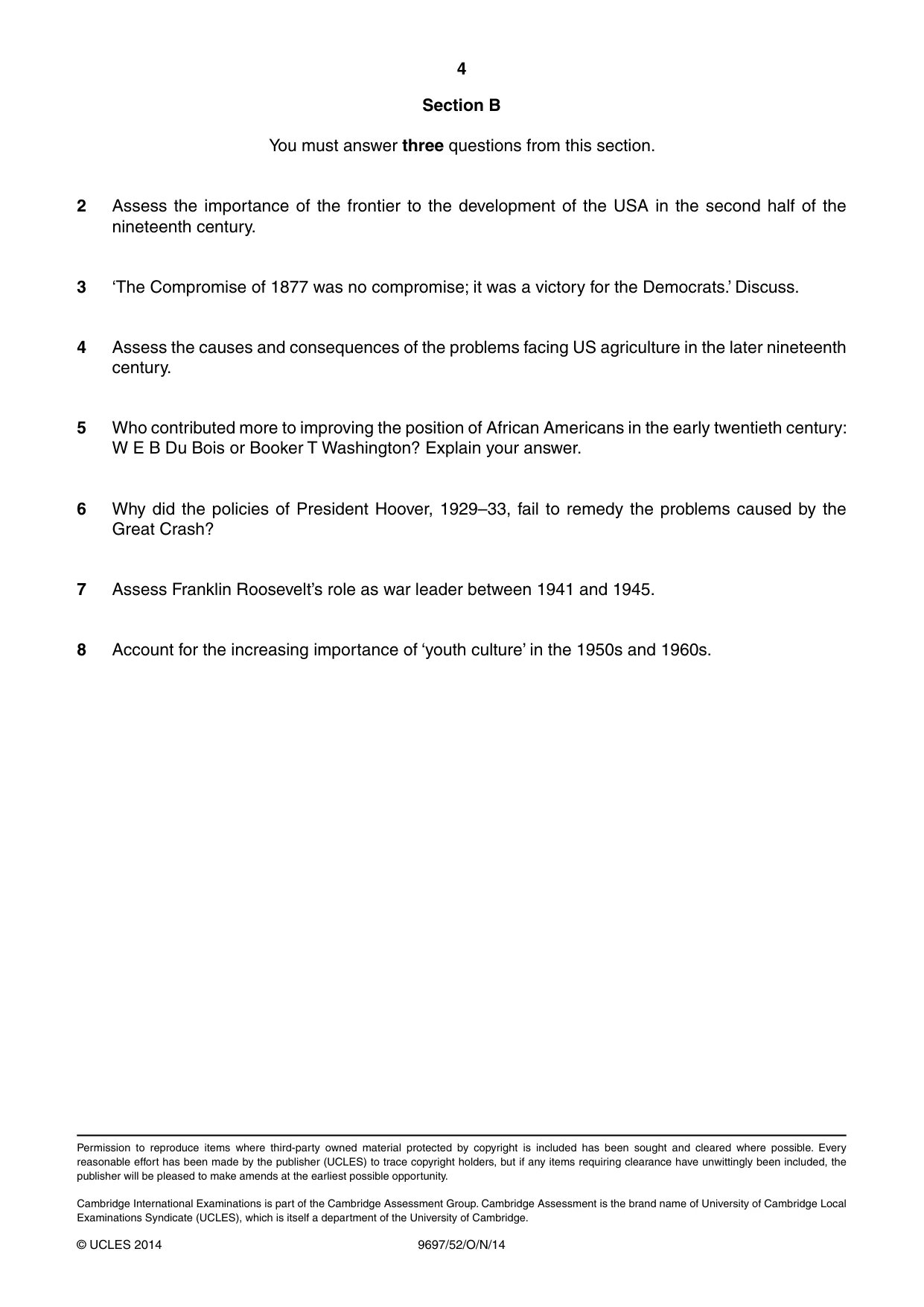 Cambridge A Level History (pre-2015) 9697 2014 Oct/Nov Paper 5 · Variant 2 question paper, page 4 of 4