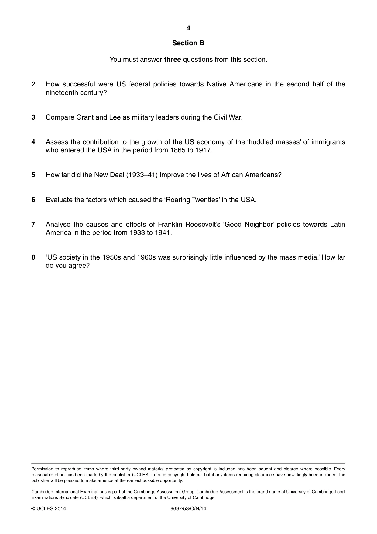 Cambridge A Level History (pre-2015) 9697 2014 Oct/Nov Paper 5 · Variant 3 question paper, page 4 of 4