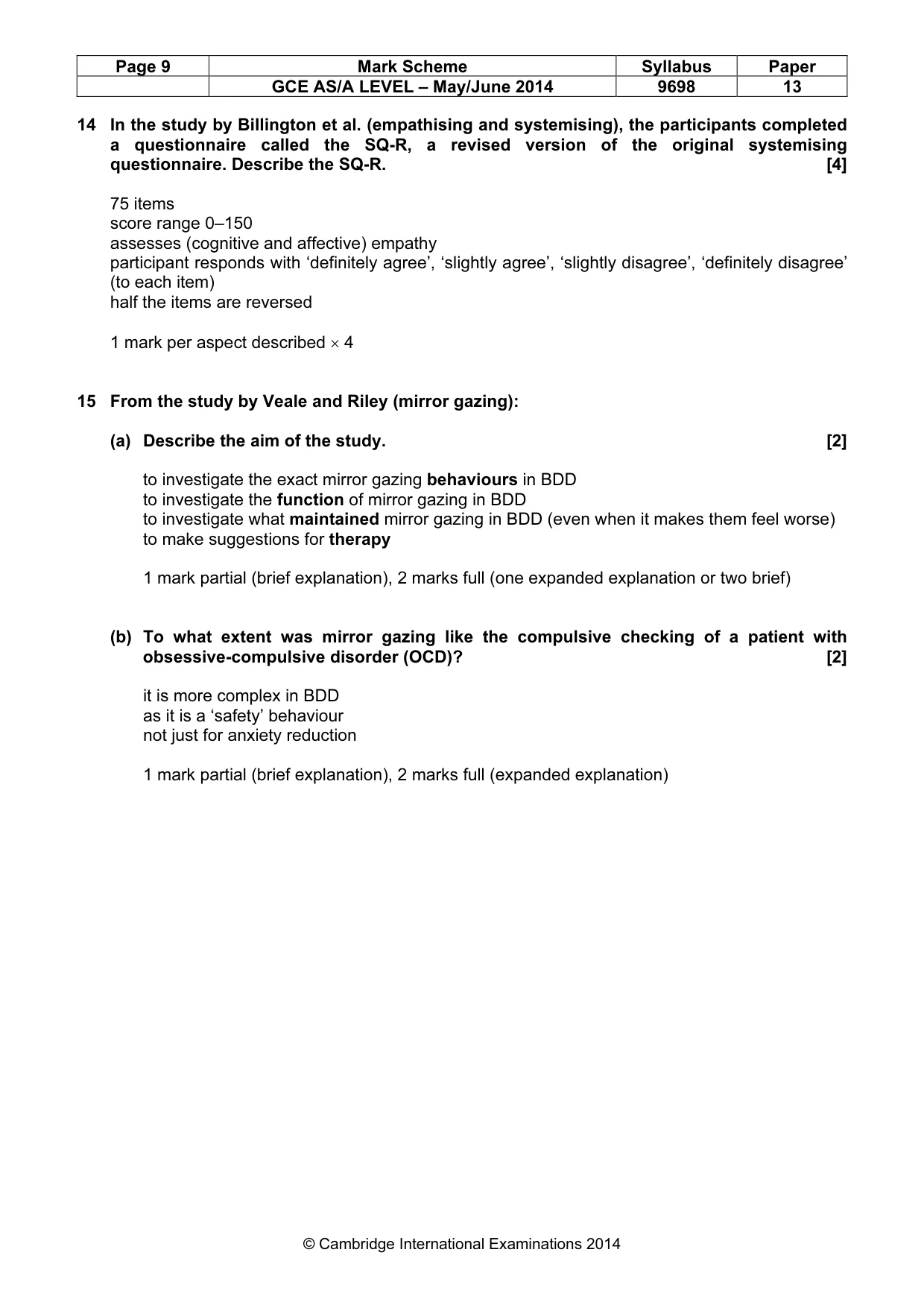 Mark scheme, page 9 of 12