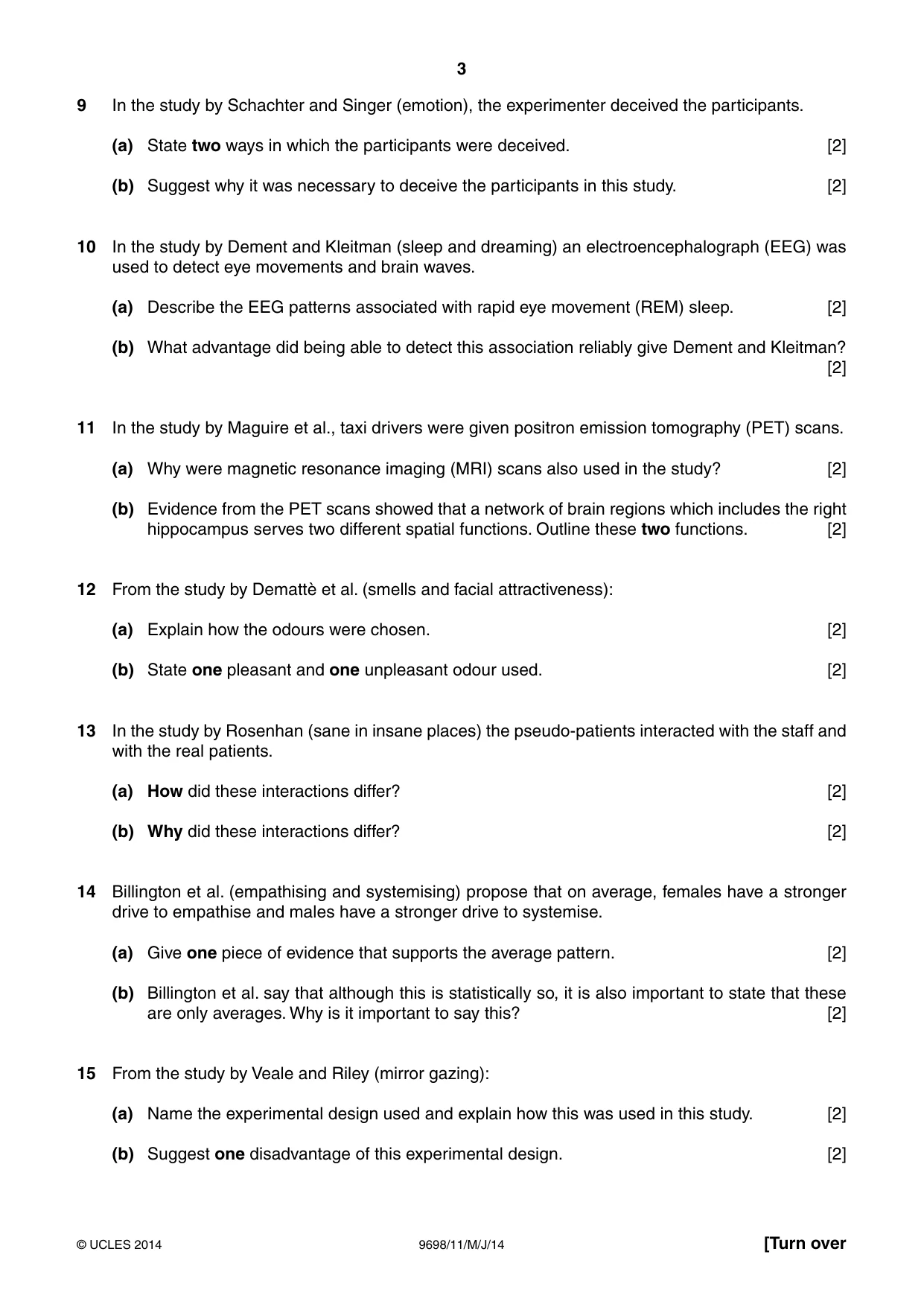 Cambridge A Level Psychology 9698 2014 May/June Paper 1 · Variant 1 question paper, page 3 of 4