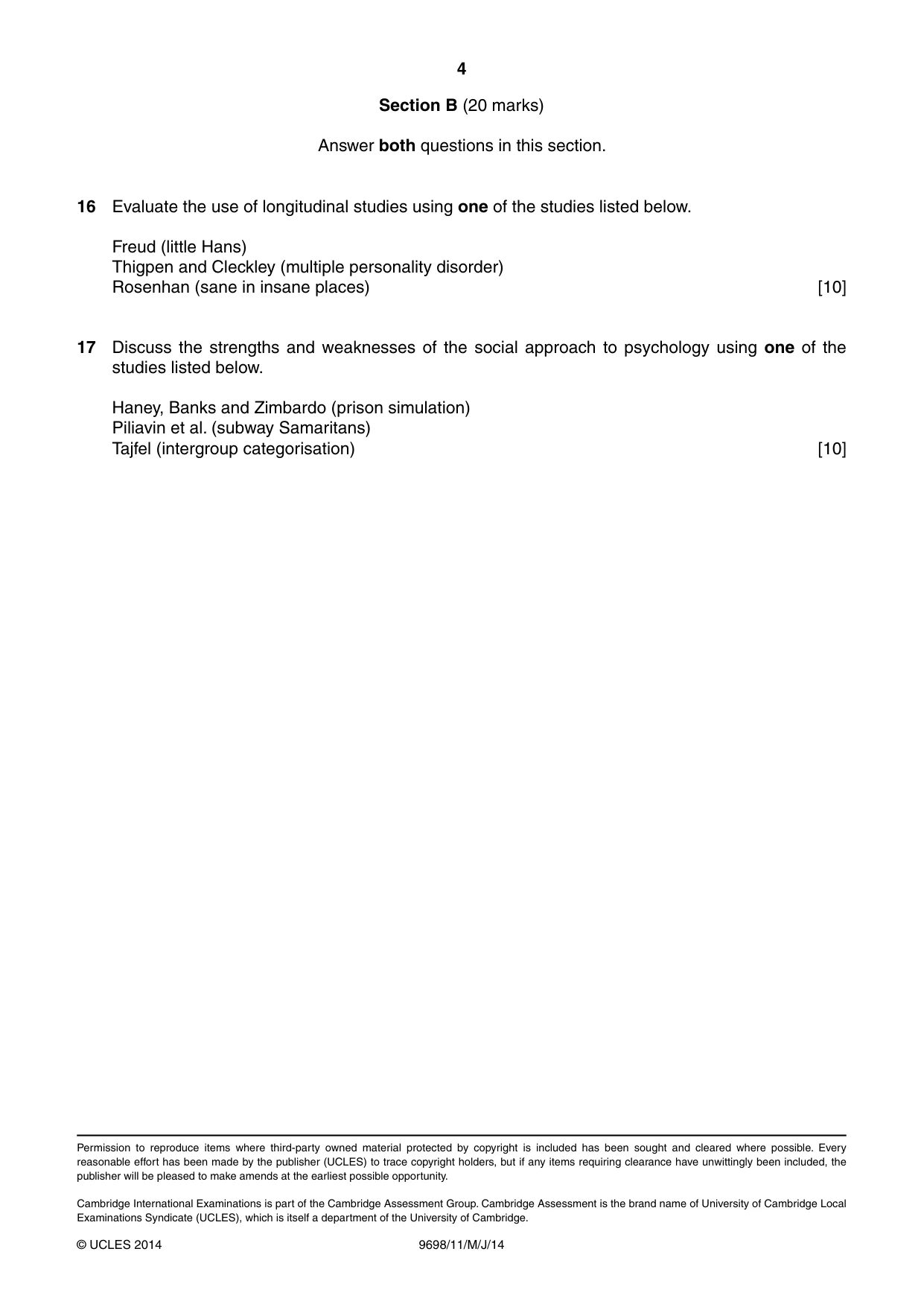 Cambridge A Level Psychology 9698 2014 May/June Paper 1 · Variant 1 question paper, page 4 of 4