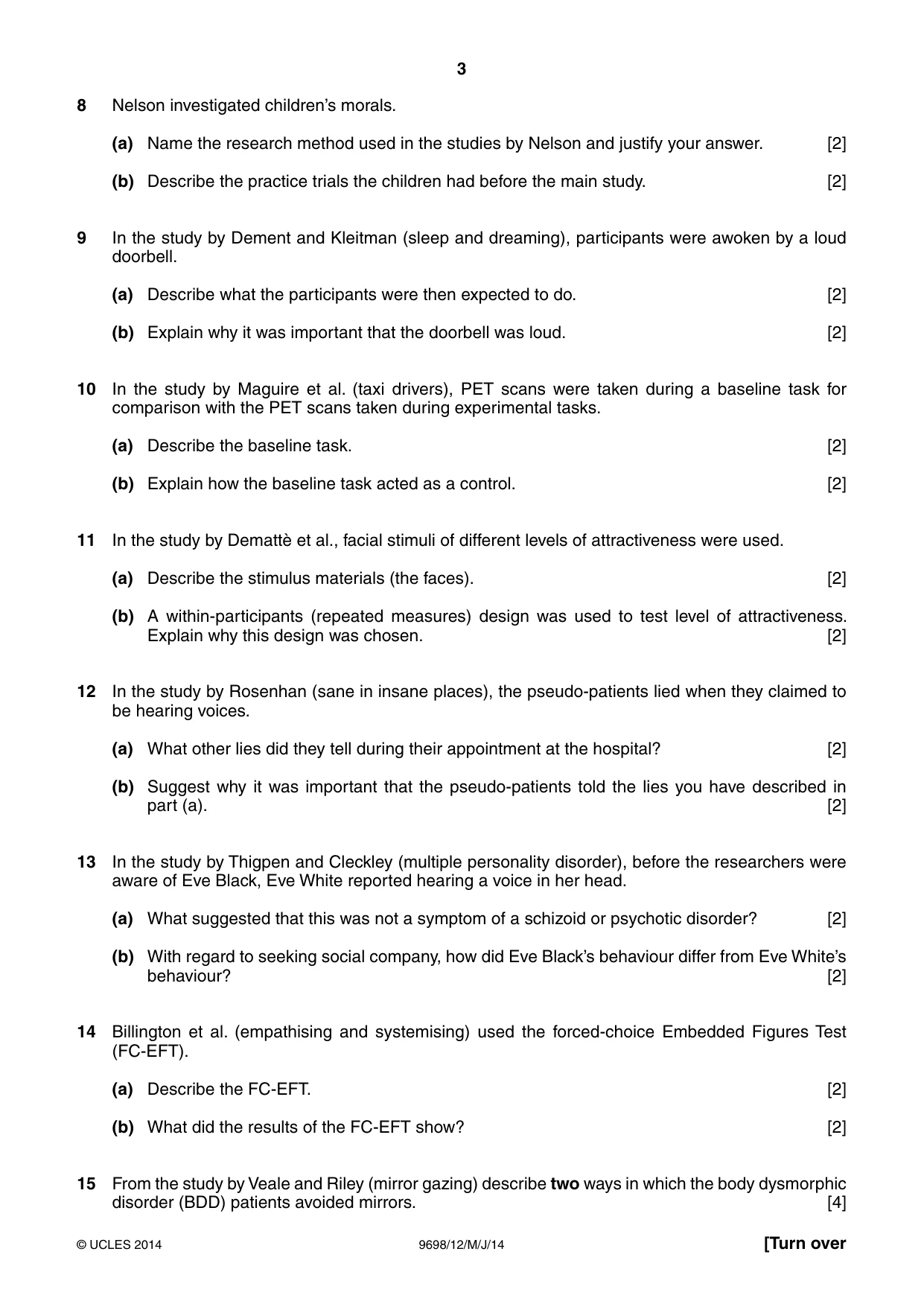 Cambridge A Level Psychology 9698 2014 May/June Paper 1 · Variant 2 question paper, page 3 of 4