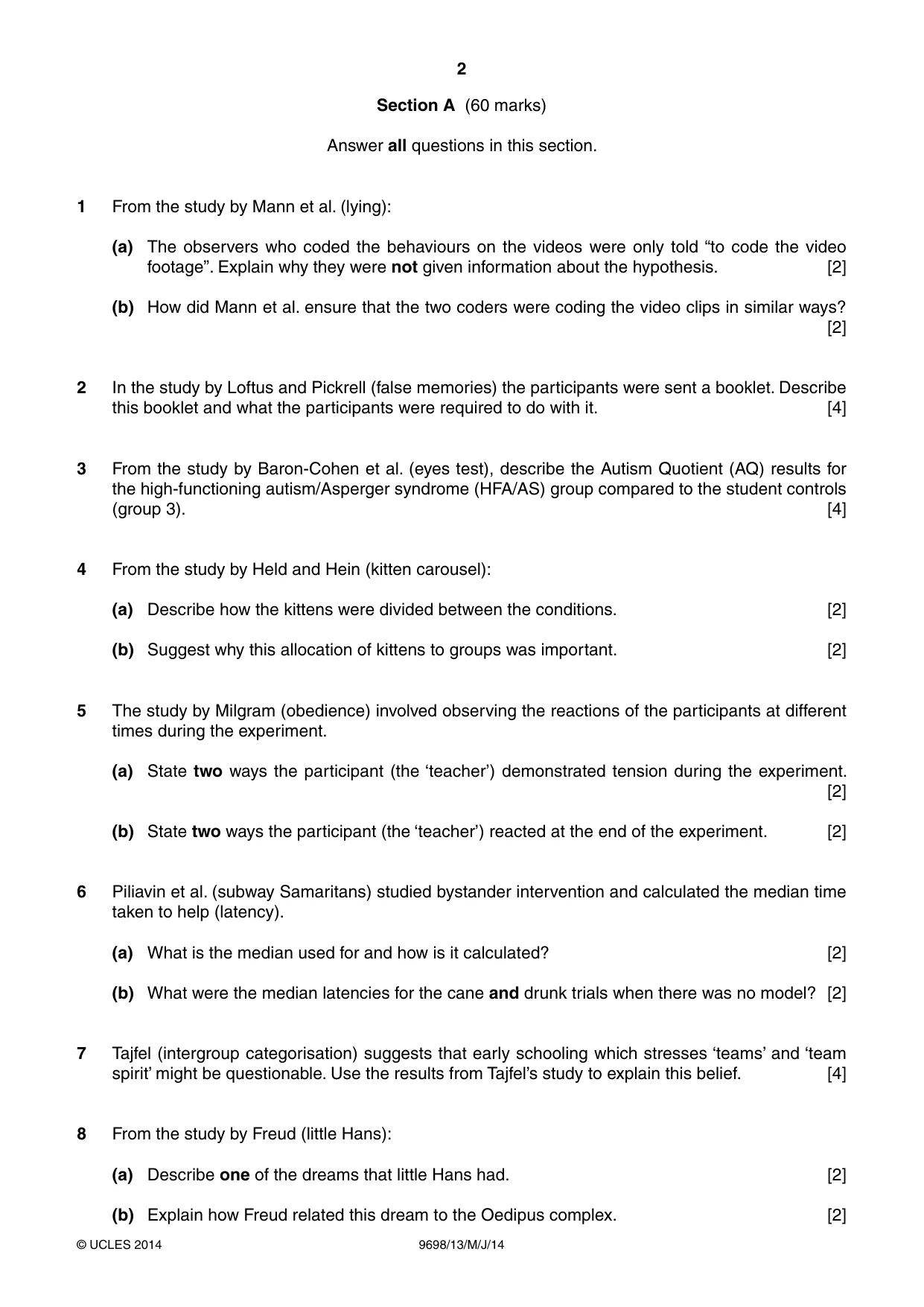 Cambridge A Level Psychology 9698 2014 May/June Paper 1 · Variant 3 question paper, page 2 of 4