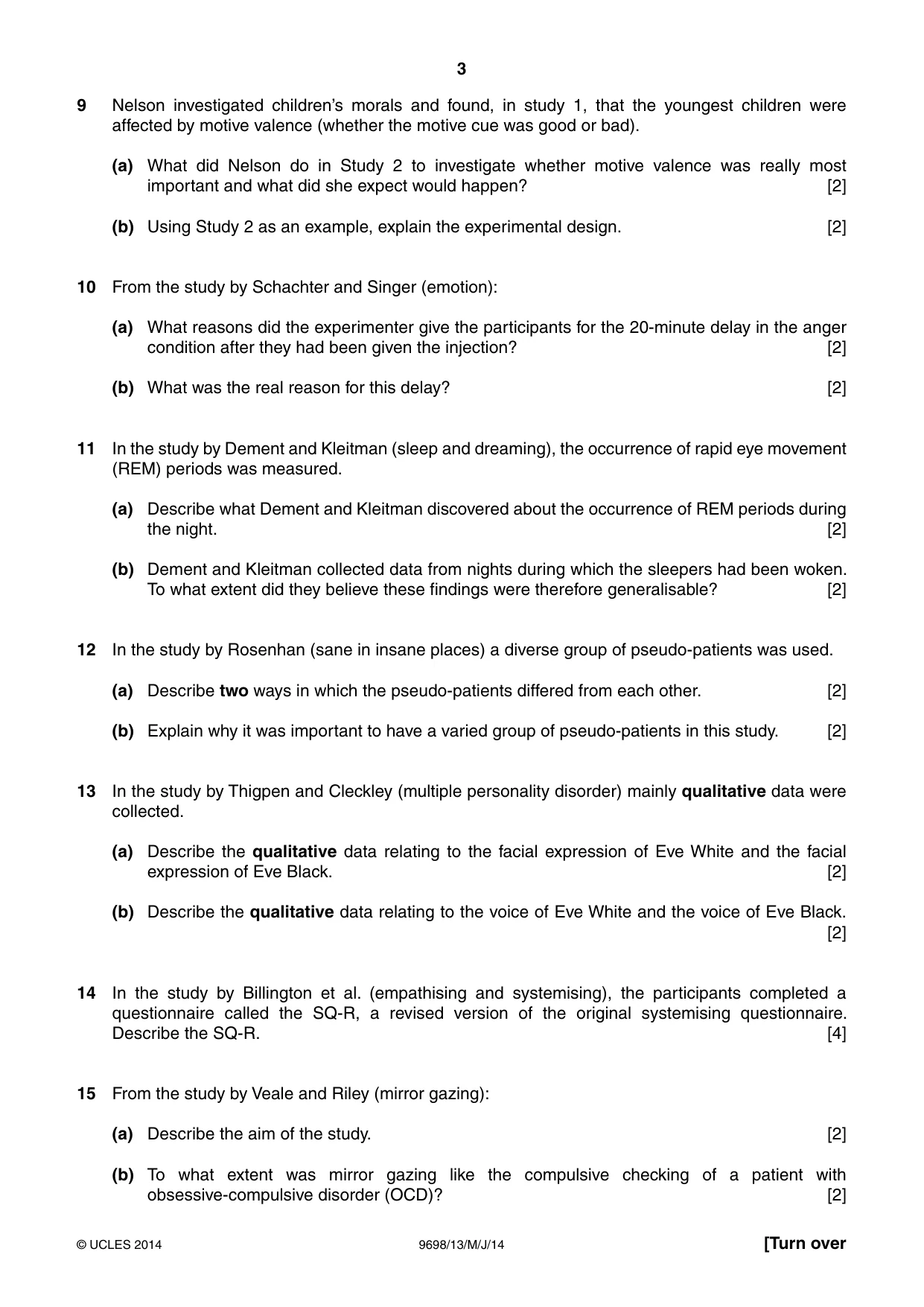 Cambridge A Level Psychology 9698 2014 May/June Paper 1 · Variant 3 question paper, page 3 of 4
