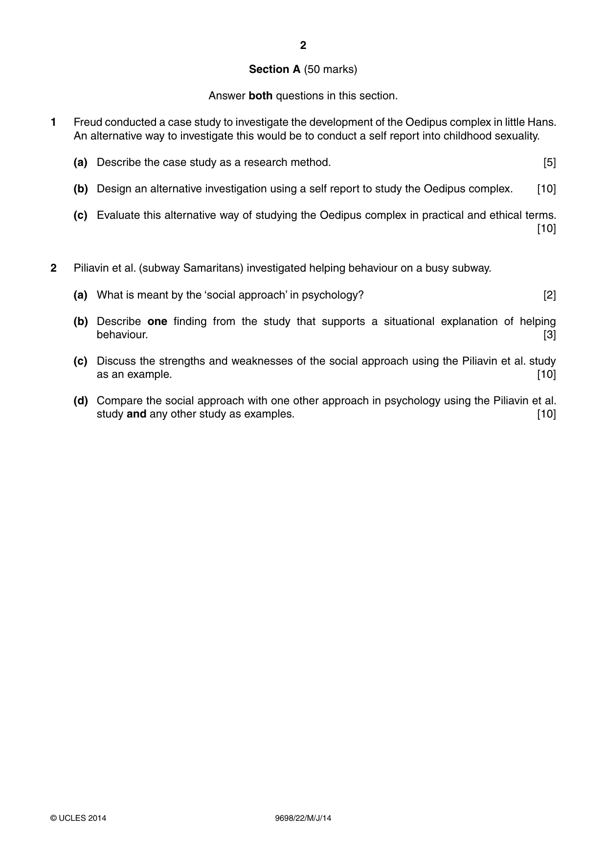 Cambridge A Level Psychology 9698 2014 May/June Paper 2 · Variant 2 question paper, page 2 of 4