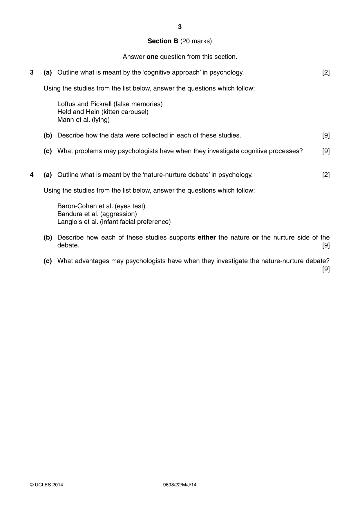 Cambridge A Level Psychology 9698 2014 May/June Paper 2 · Variant 2 question paper, page 3 of 4