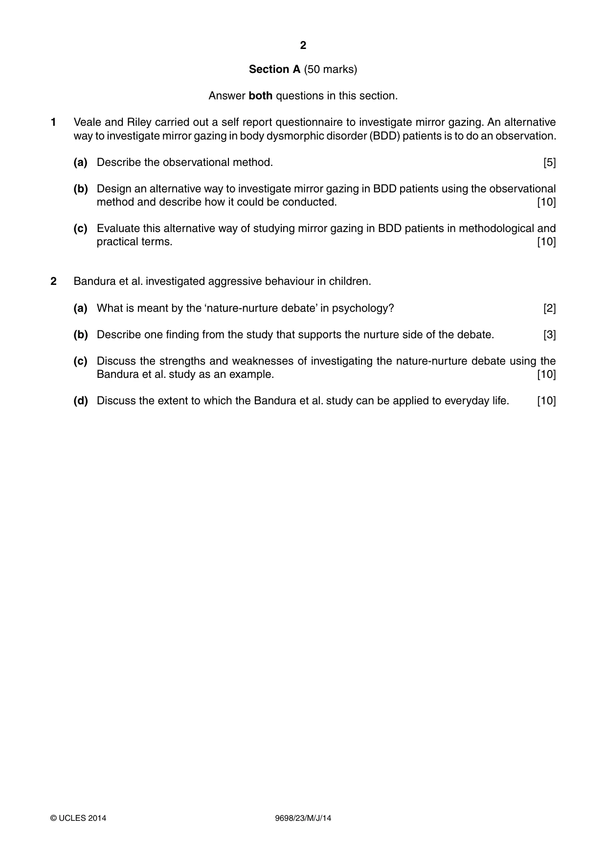 Cambridge A Level Psychology 9698 2014 May/June Paper 2 · Variant 3 question paper, page 2 of 4