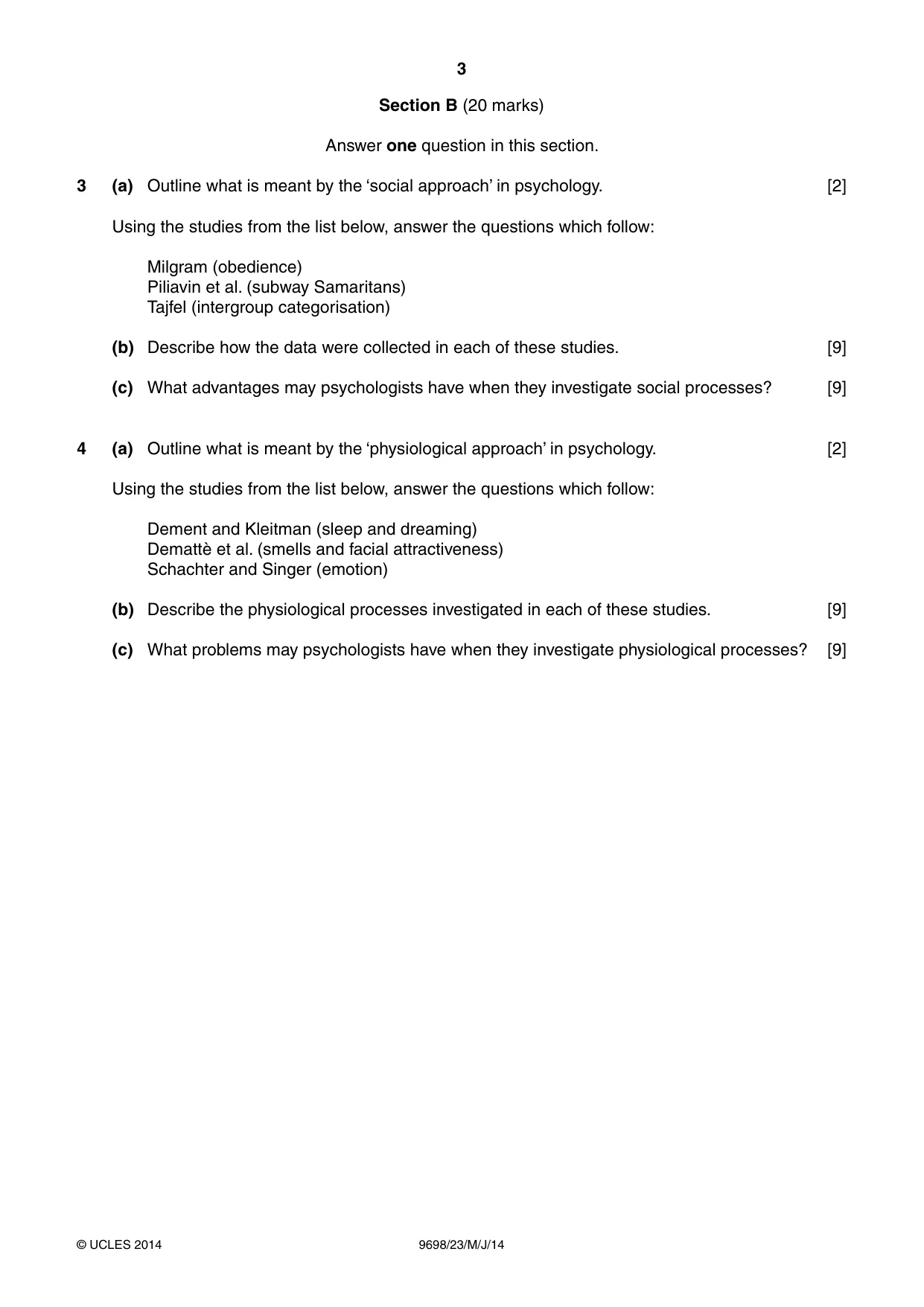 Cambridge A Level Psychology 9698 2014 May/June Paper 2 · Variant 3 question paper, page 3 of 4