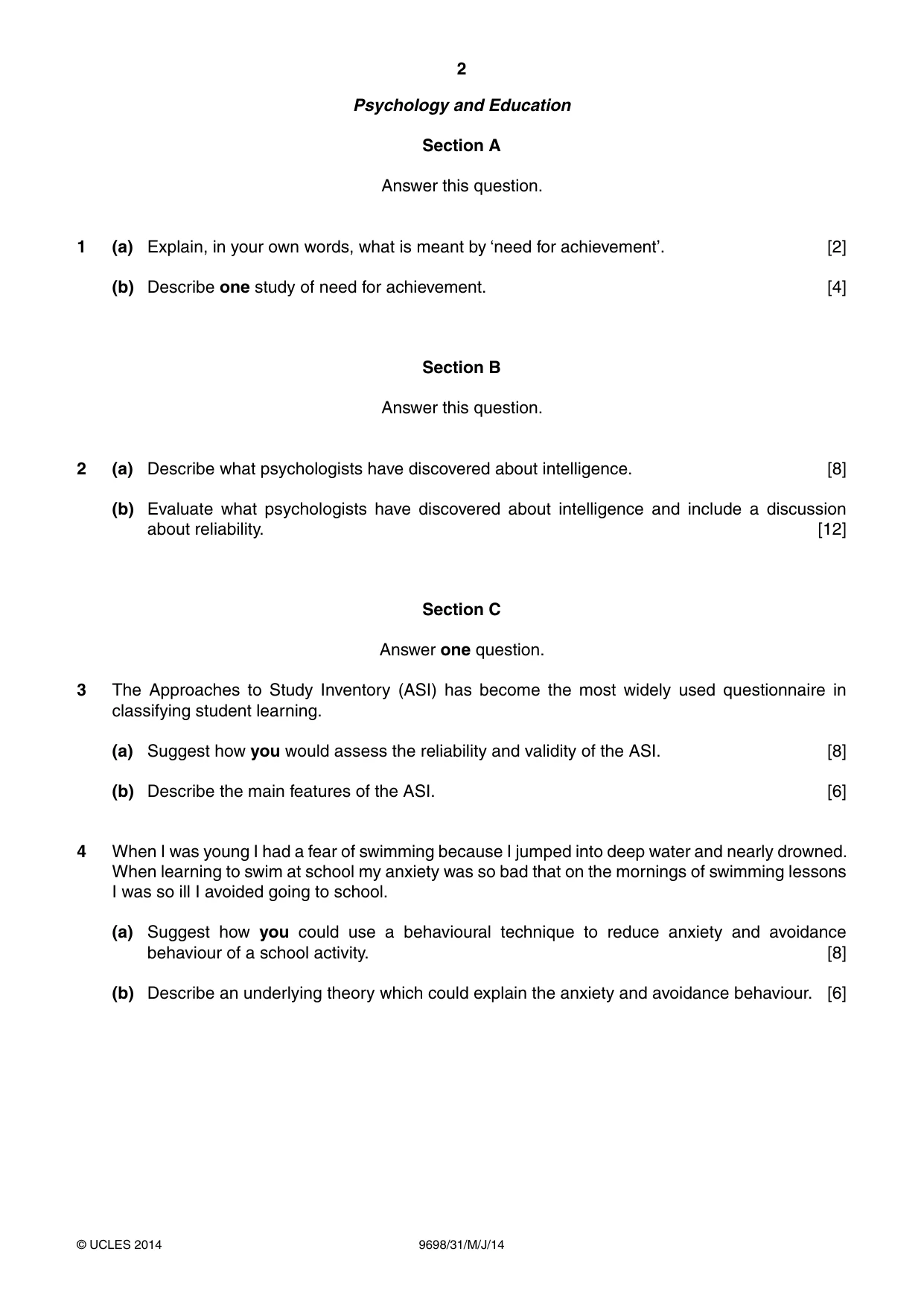 Cambridge A Level Psychology 9698 2014 May/June Paper 3 · Variant 1 question paper, page 2 of 8