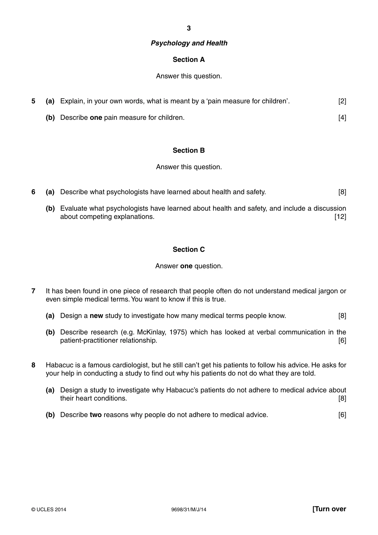 Cambridge A Level Psychology 9698 2014 May/June Paper 3 · Variant 1 question paper, page 3 of 8