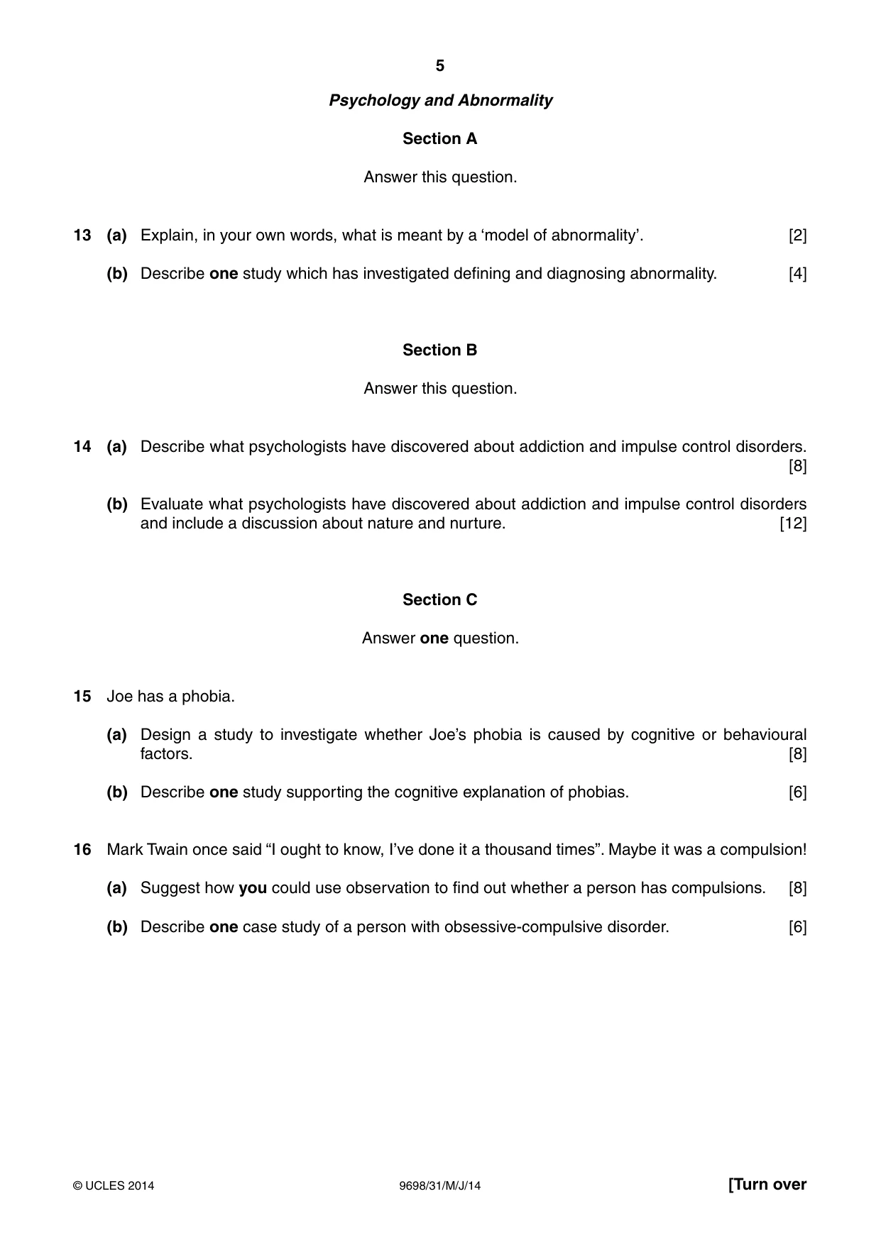 Cambridge A Level Psychology 9698 2014 May/June Paper 3 · Variant 1 question paper, page 5 of 8