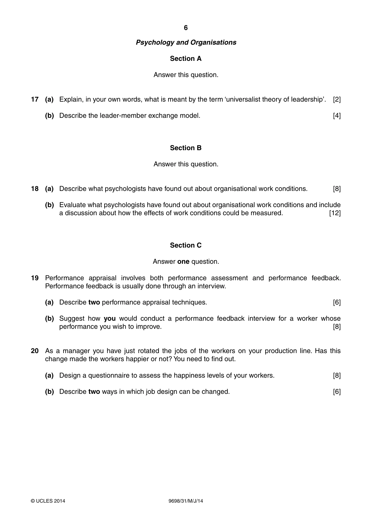 Cambridge A Level Psychology 9698 2014 May/June Paper 3 · Variant 1 question paper, page 6 of 8