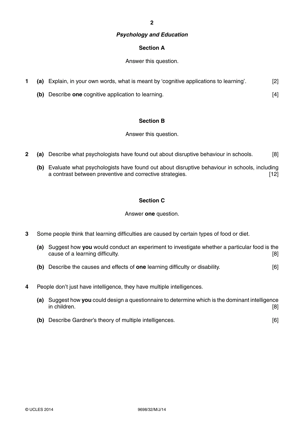 Cambridge A Level Psychology 9698 2014 May/June Paper 3 · Variant 2 question paper, page 2 of 8