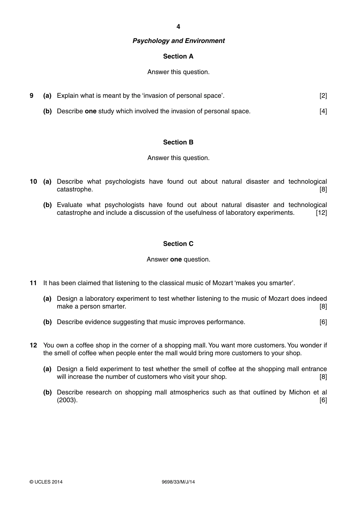 Cambridge A Level Psychology 9698 2014 May/June Paper 3 · Variant 3 question paper, page 4 of 8
