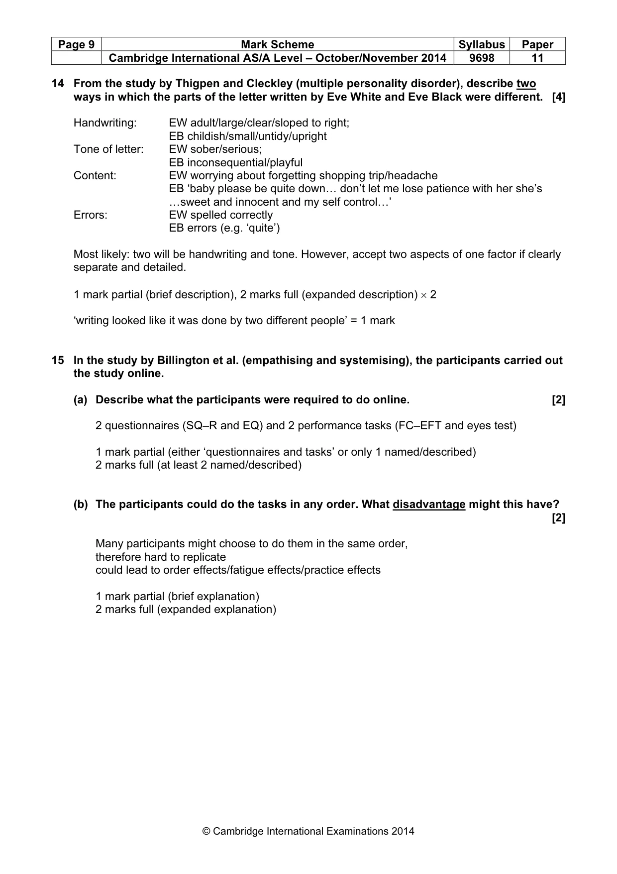 Mark scheme, page 9 of 12