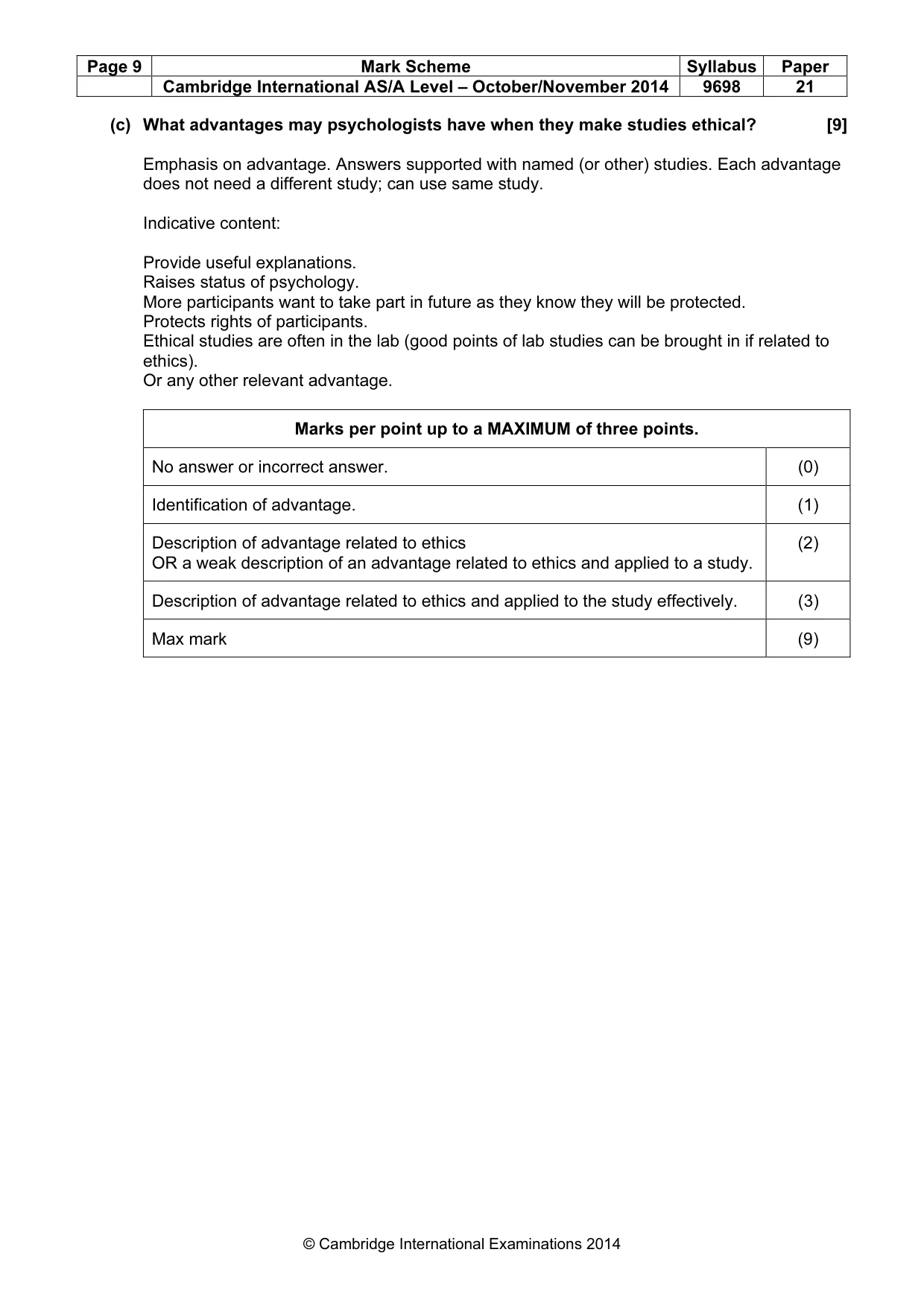 Mark scheme, page 9 of 11
