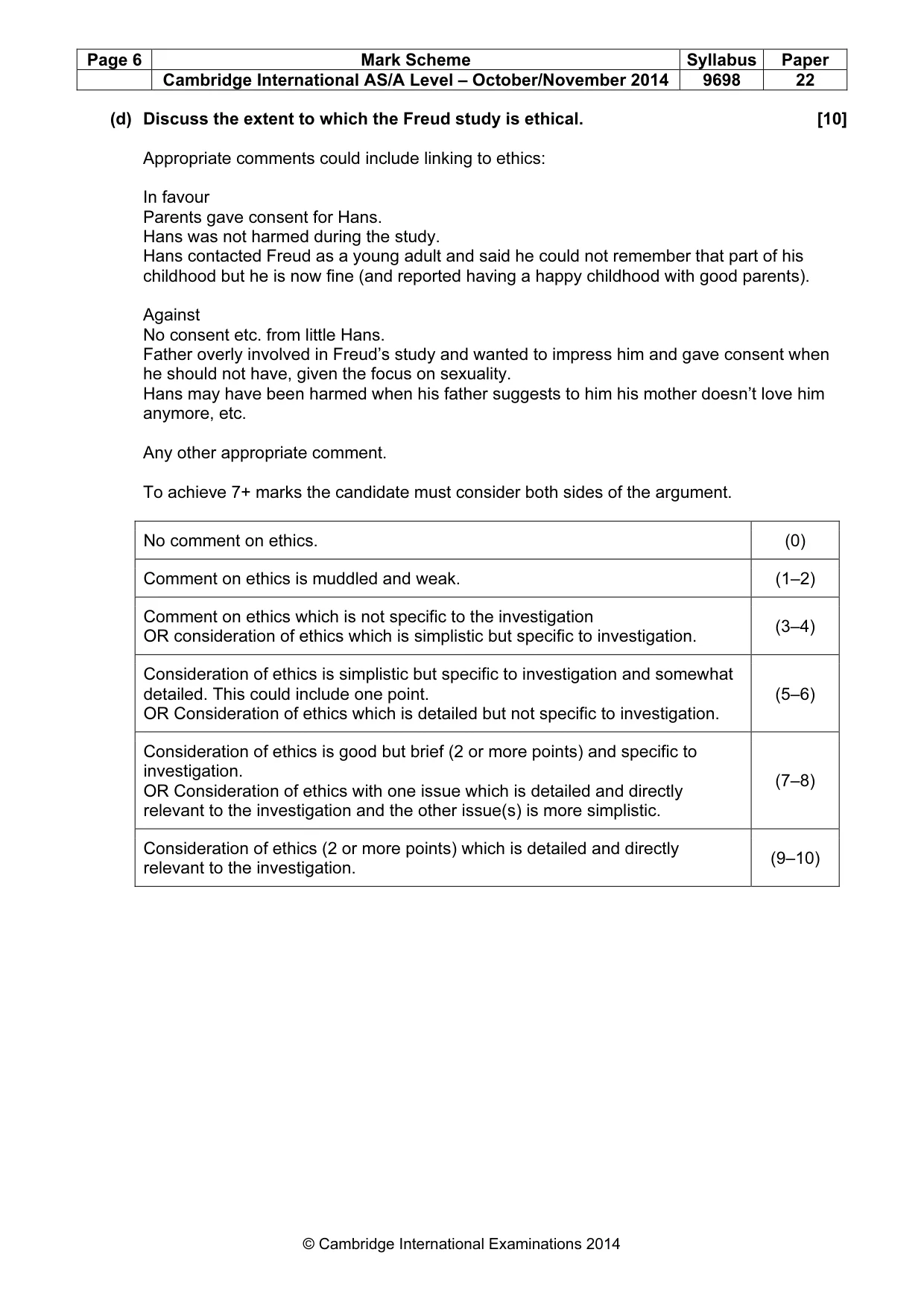 Mark scheme, page 6 of 10
