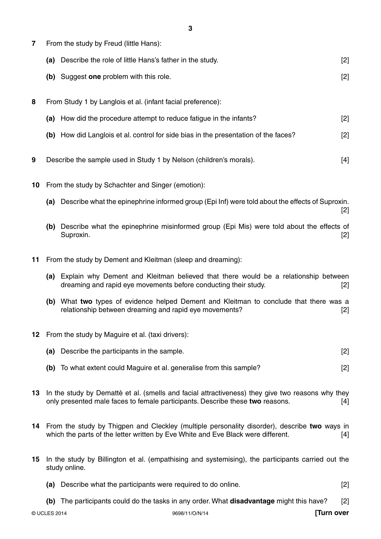 Cambridge A Level Psychology 9698 2014 Oct/Nov Paper 1 · Variant 1 question paper, page 3 of 4