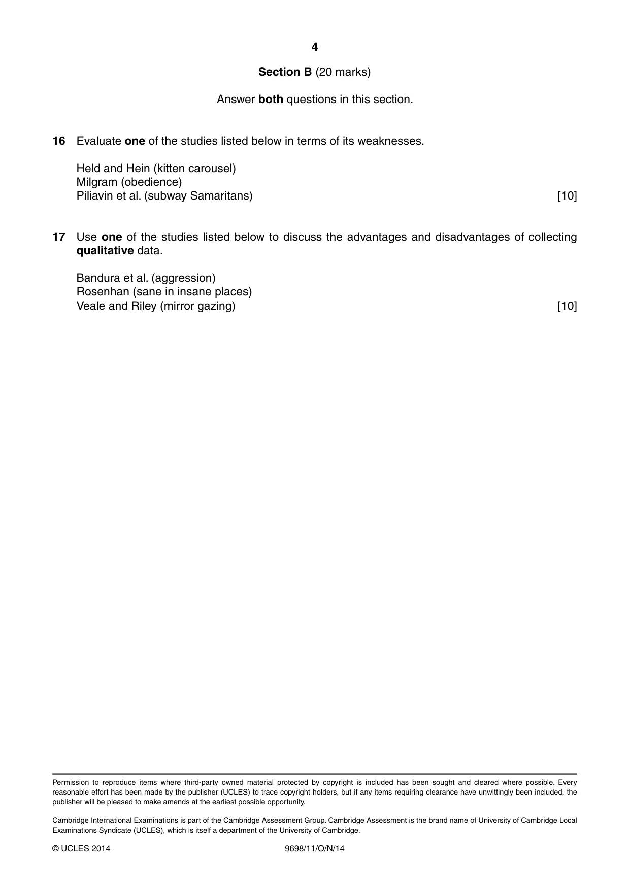 Cambridge A Level Psychology 9698 2014 Oct/Nov Paper 1 · Variant 1 question paper, page 4 of 4