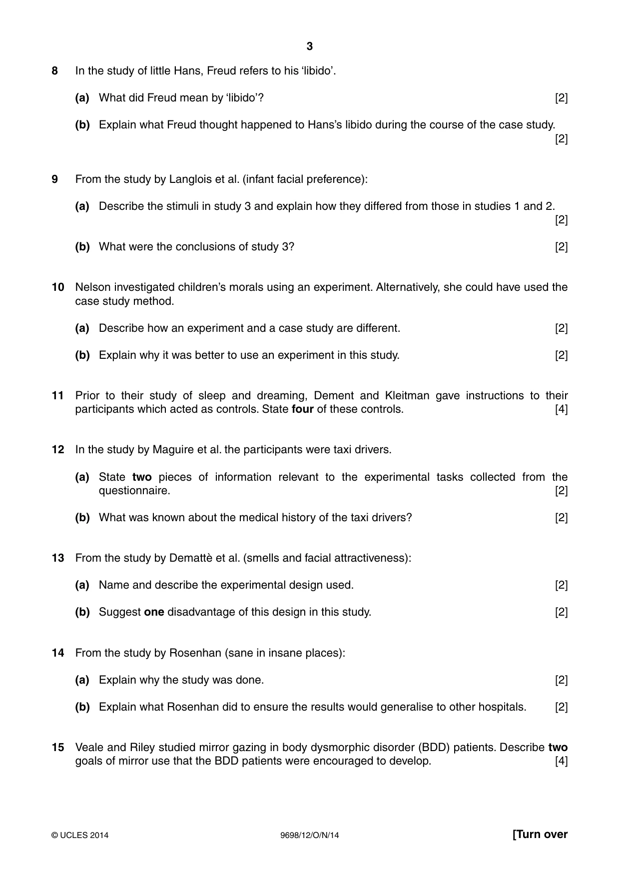 Cambridge A Level Psychology 9698 2014 Oct/Nov Paper 1 · Variant 2 question paper, page 3 of 4