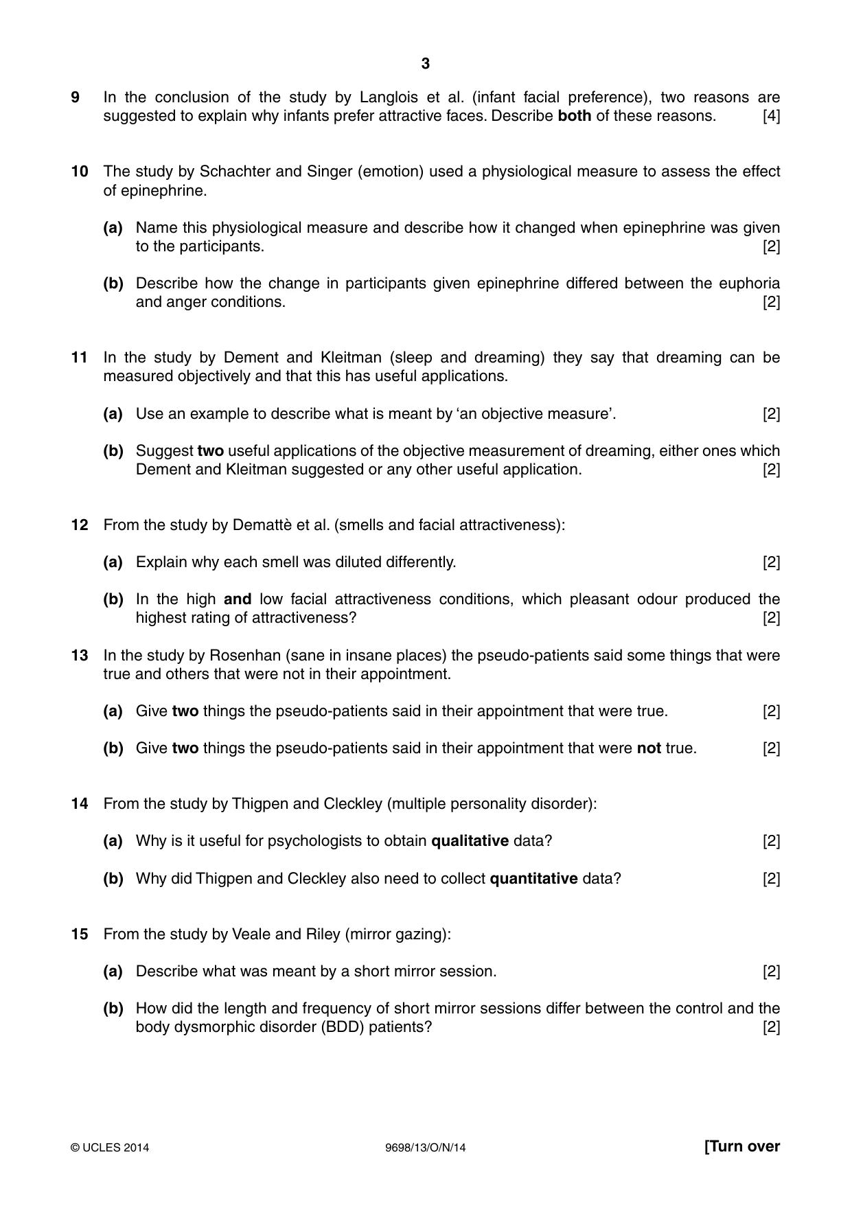 Cambridge A Level Psychology 9698 2014 Oct/Nov Paper 1 · Variant 3 question paper, page 3 of 4