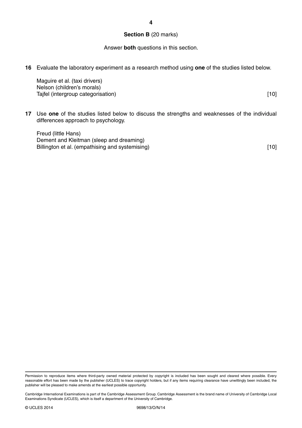 Cambridge A Level Psychology 9698 2014 Oct/Nov Paper 1 · Variant 3 question paper, page 4 of 4